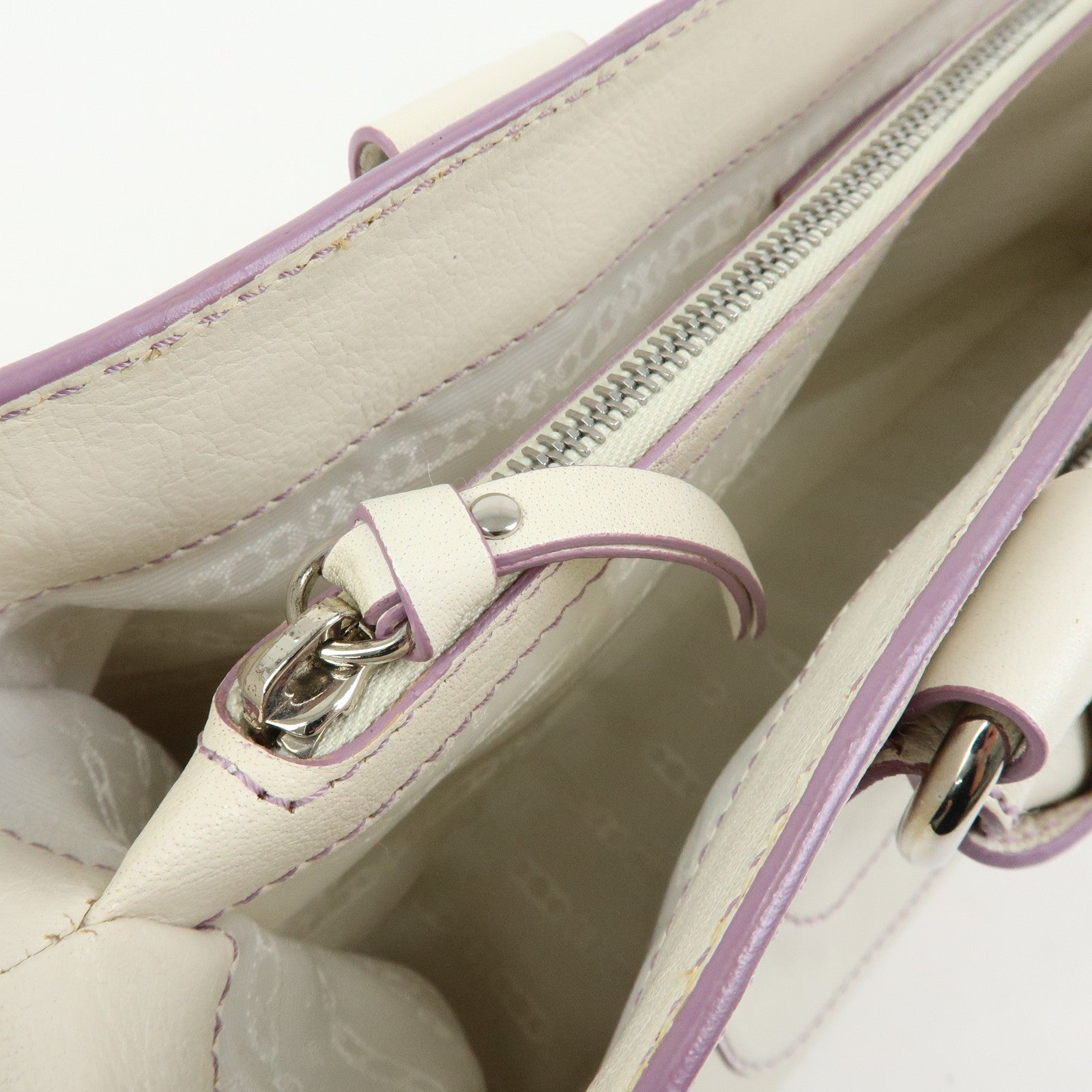 CELINE Macadam Leather Boogie Bag Hand Bag Tote Bag White Purple