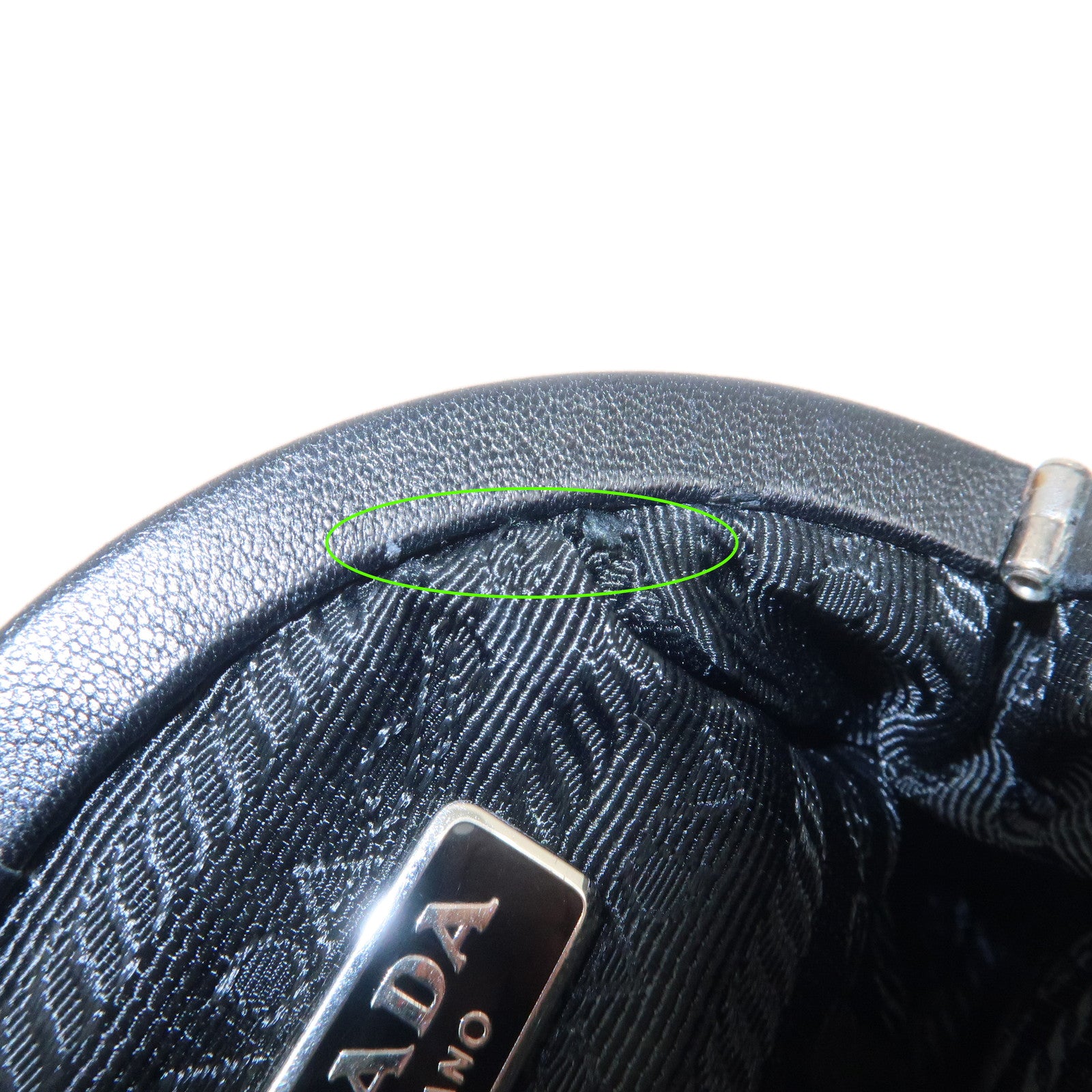 PRADA Logo Gathered Leather Pouch Compact Wallet Coin Case Black