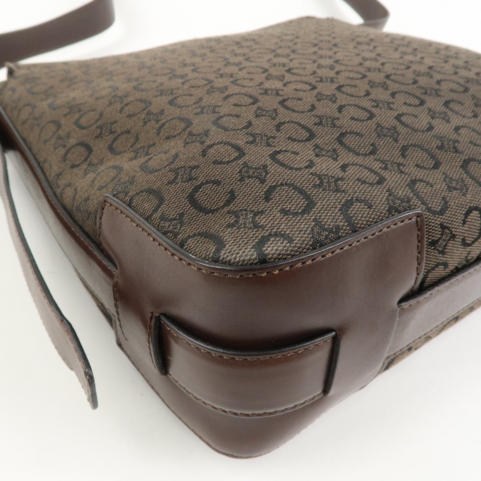 CELINE C Macadam Canvas Leather Shoulder Crossbody Bag Brown