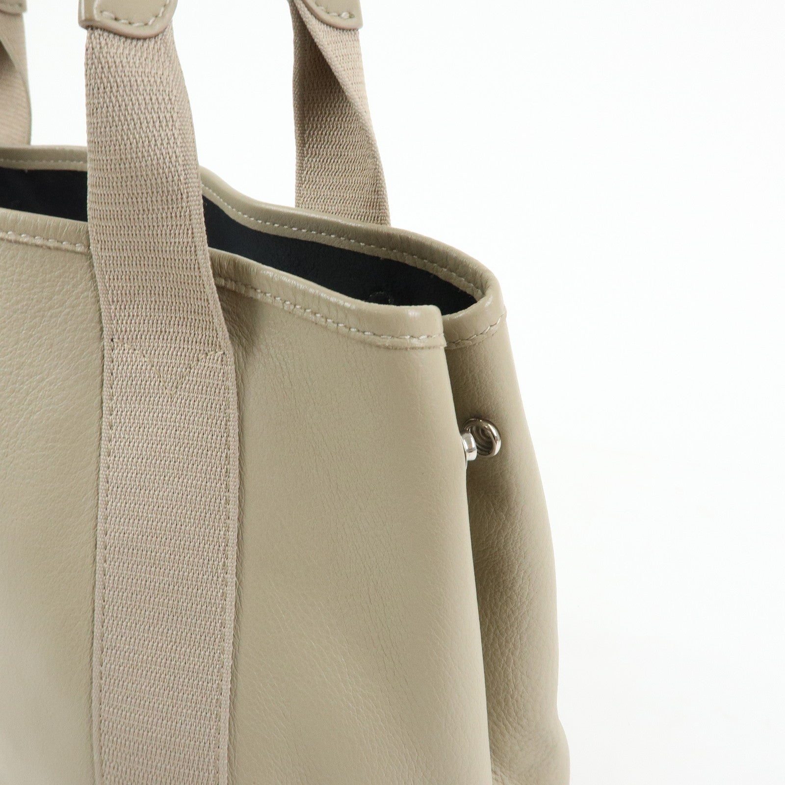 BALENCIAGA Navy Cabas Leather Small Tote Bag Beige 339933