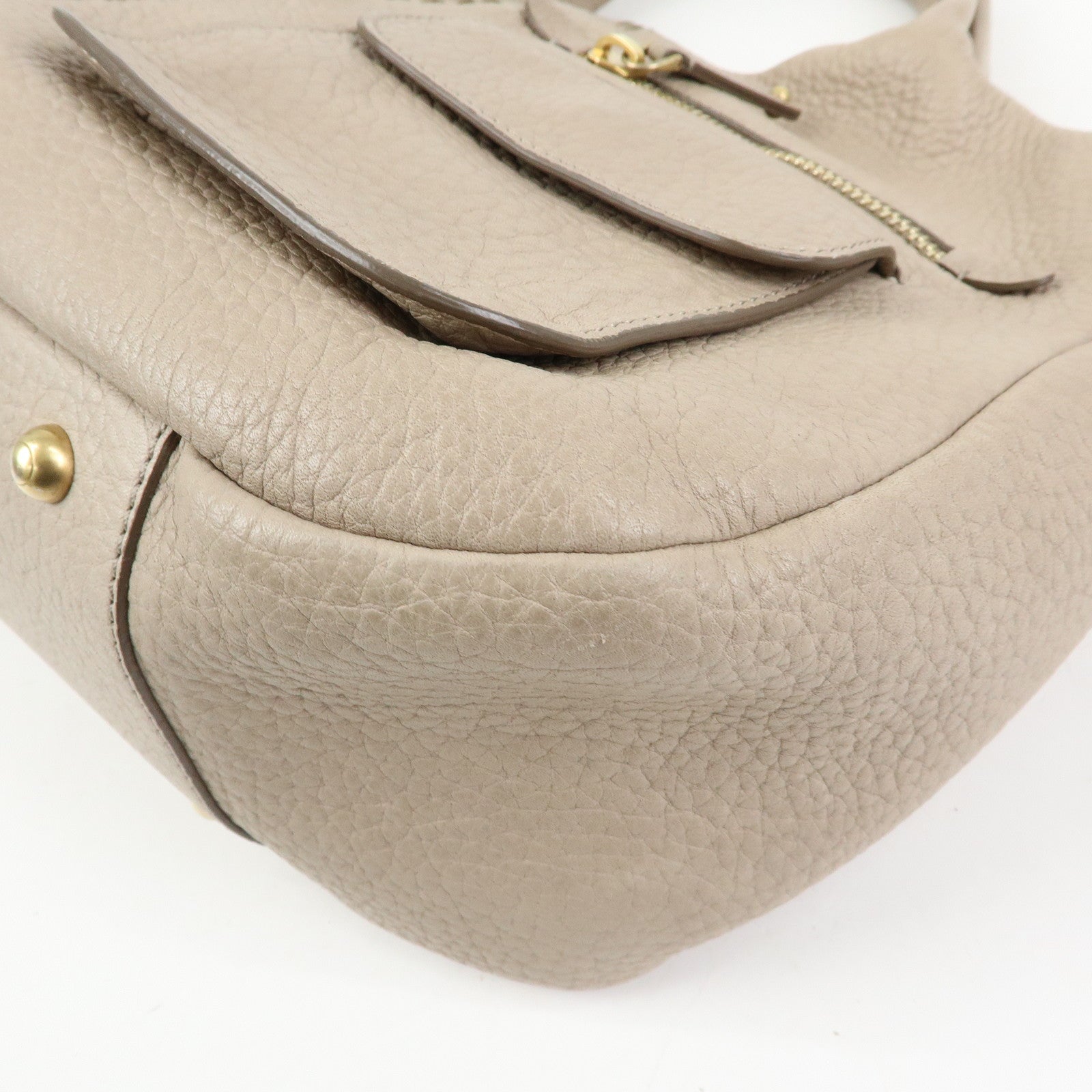 TOD'S Leather Tote Bag Shoulder Bag Hand Bag Greige