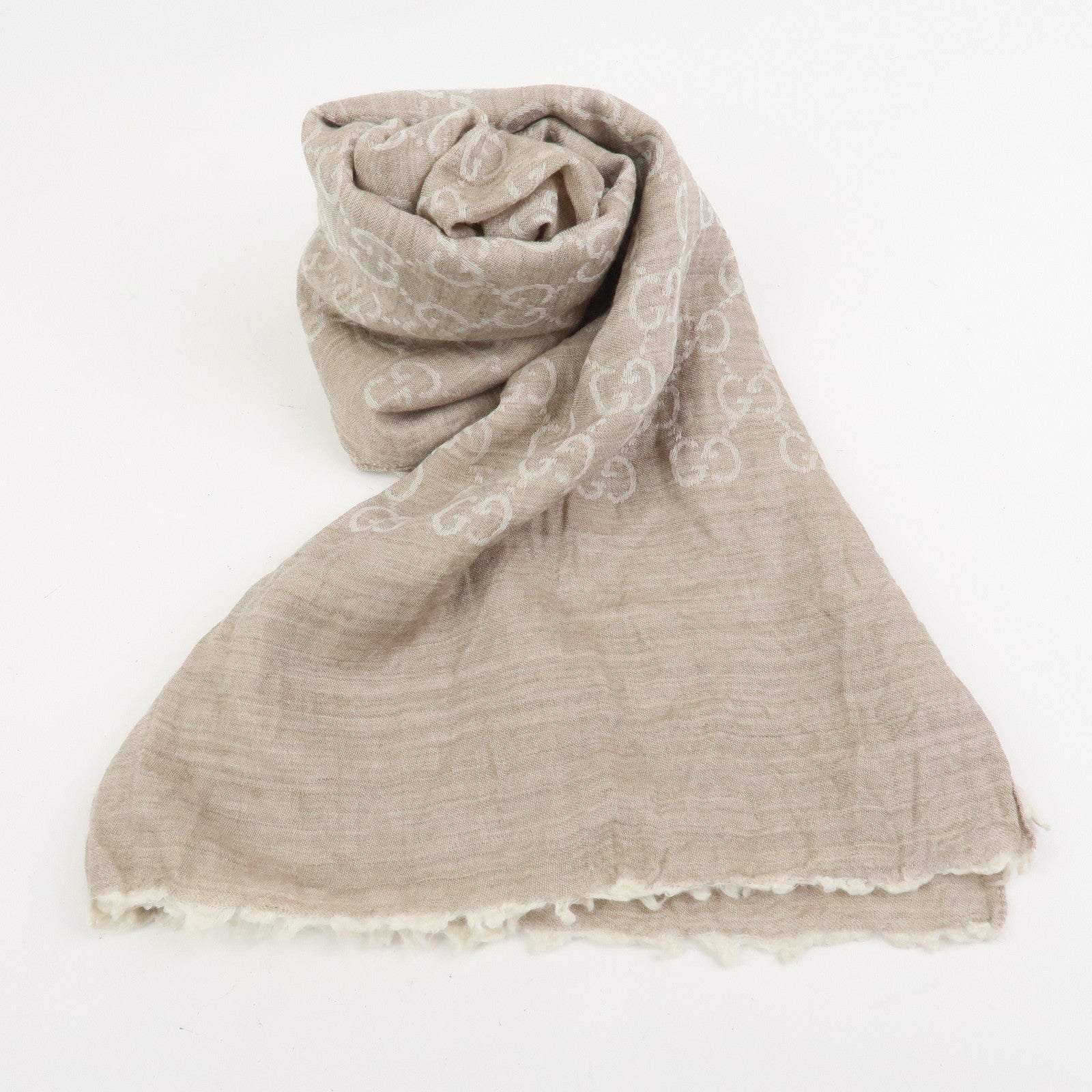 GUCCI GG Monogram Cotton Scarf Shawl 150X70 Beige