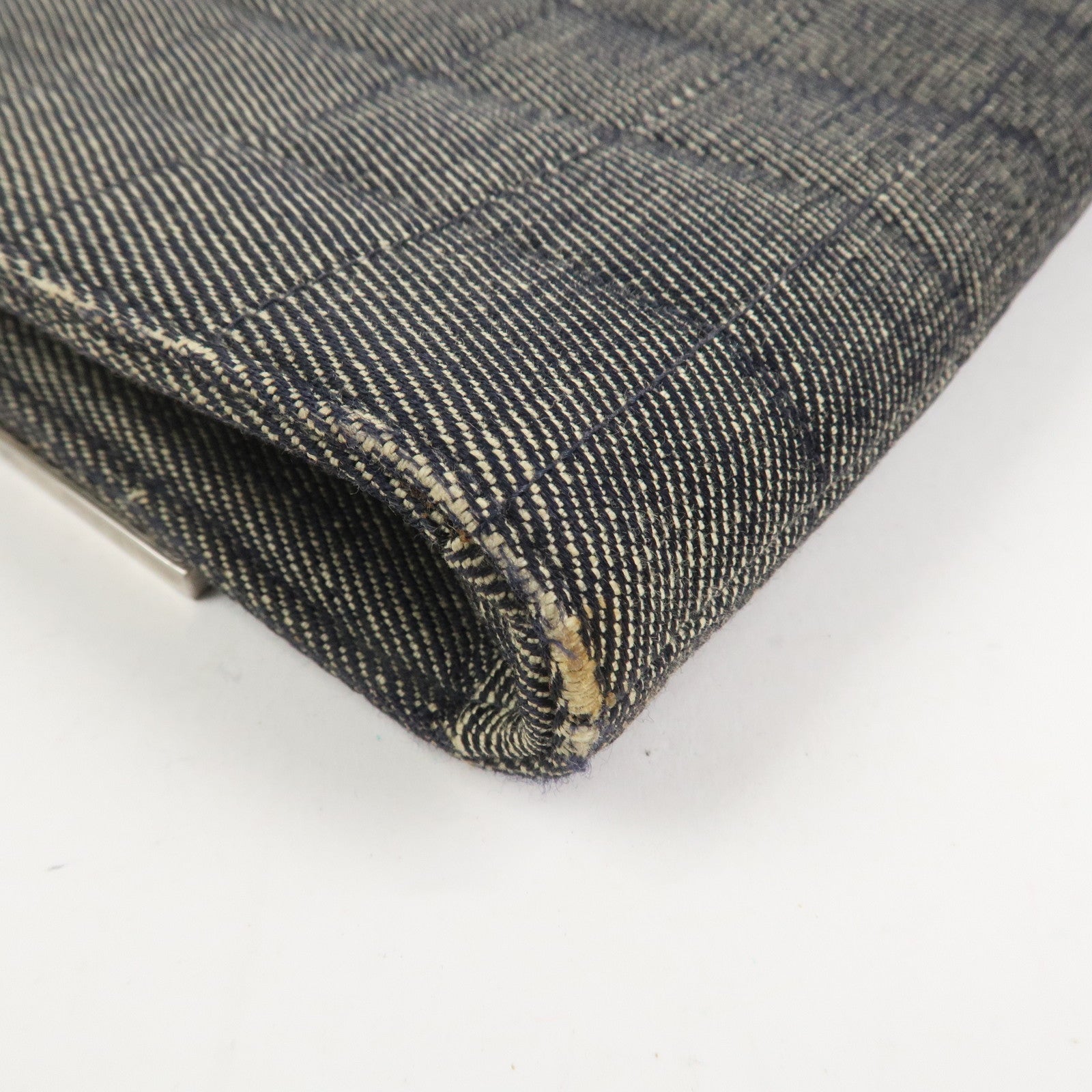 CHANEL Chocolate Bar Denim Leather Chain Shoulder Hand Bag Black