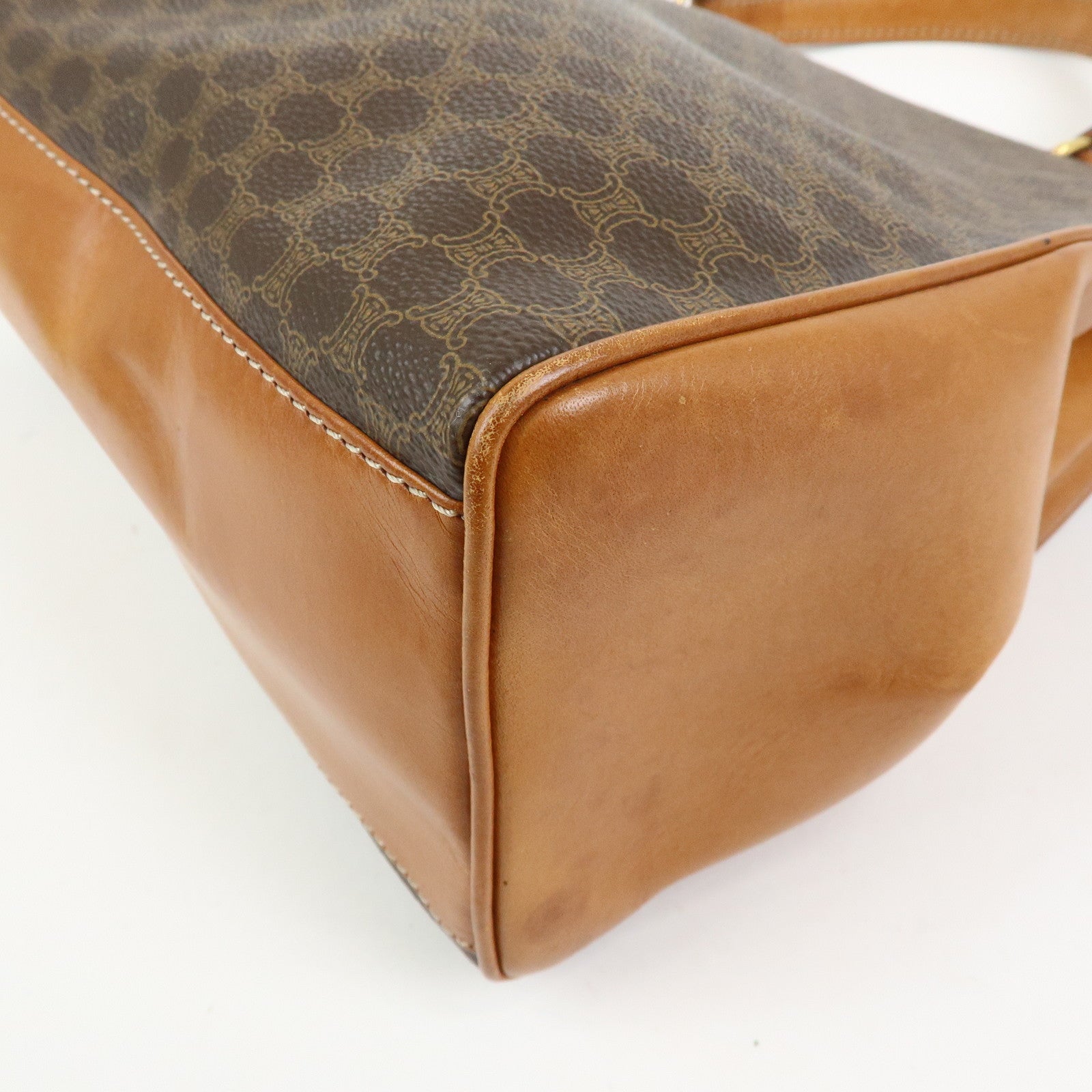 CELINE Macadam PVC Leather Hand Bag Top Handle Flap Bag Brown