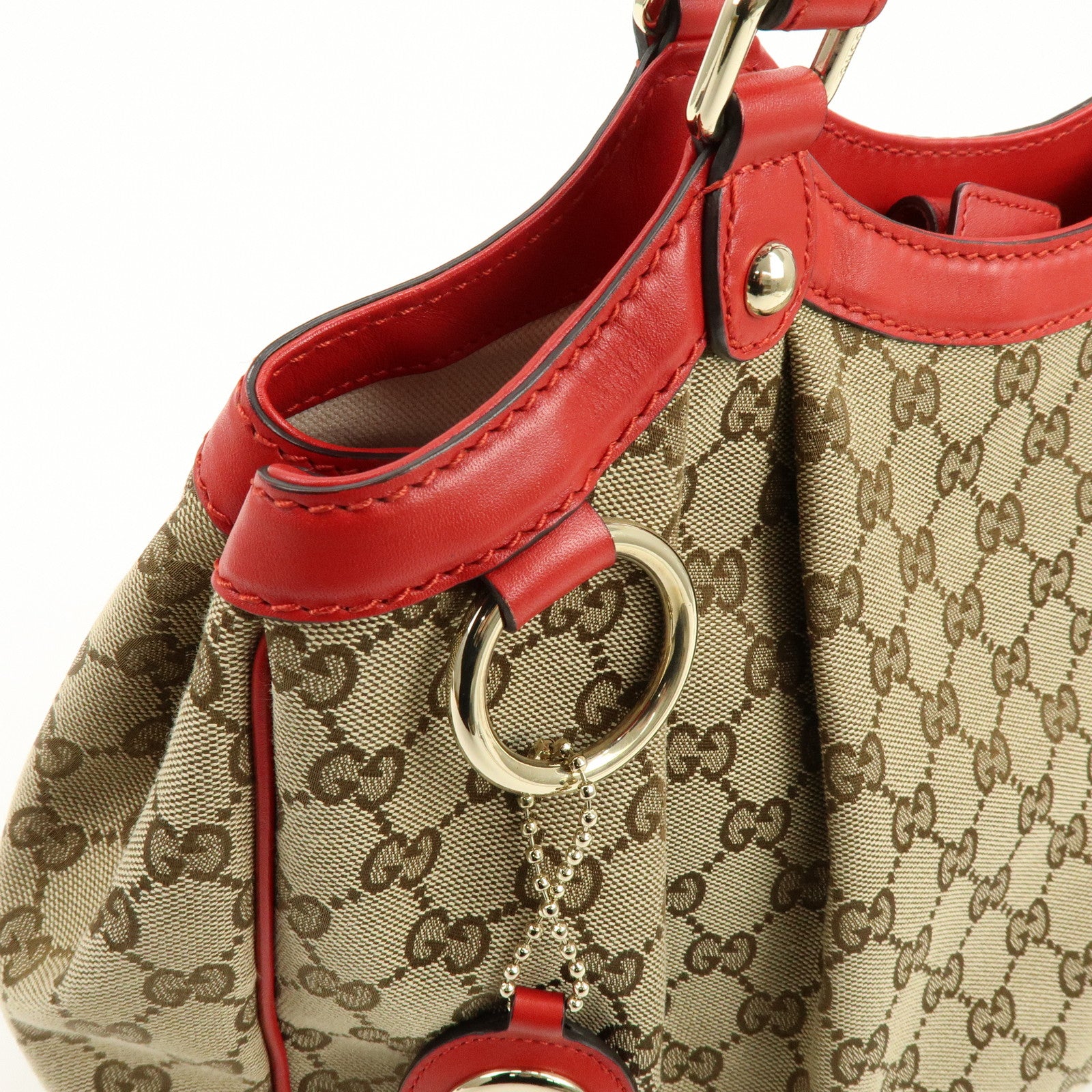 GUCCI Sukey Interlocking G GG Canvas Leather Tote Bag Beige Red