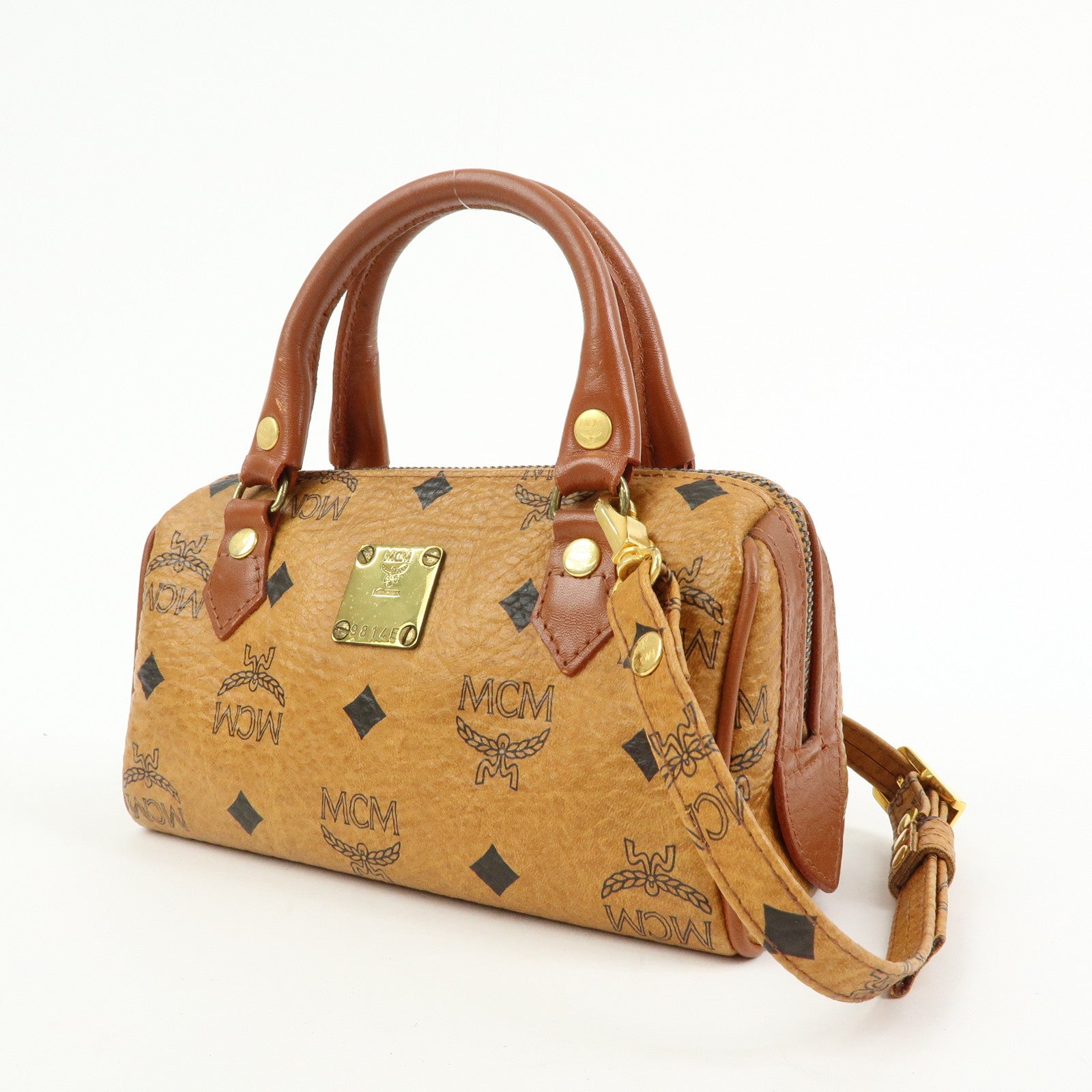 MCM Visetos PVC Leather 2Way Bag Hand Bag Shoulder Bag Brown