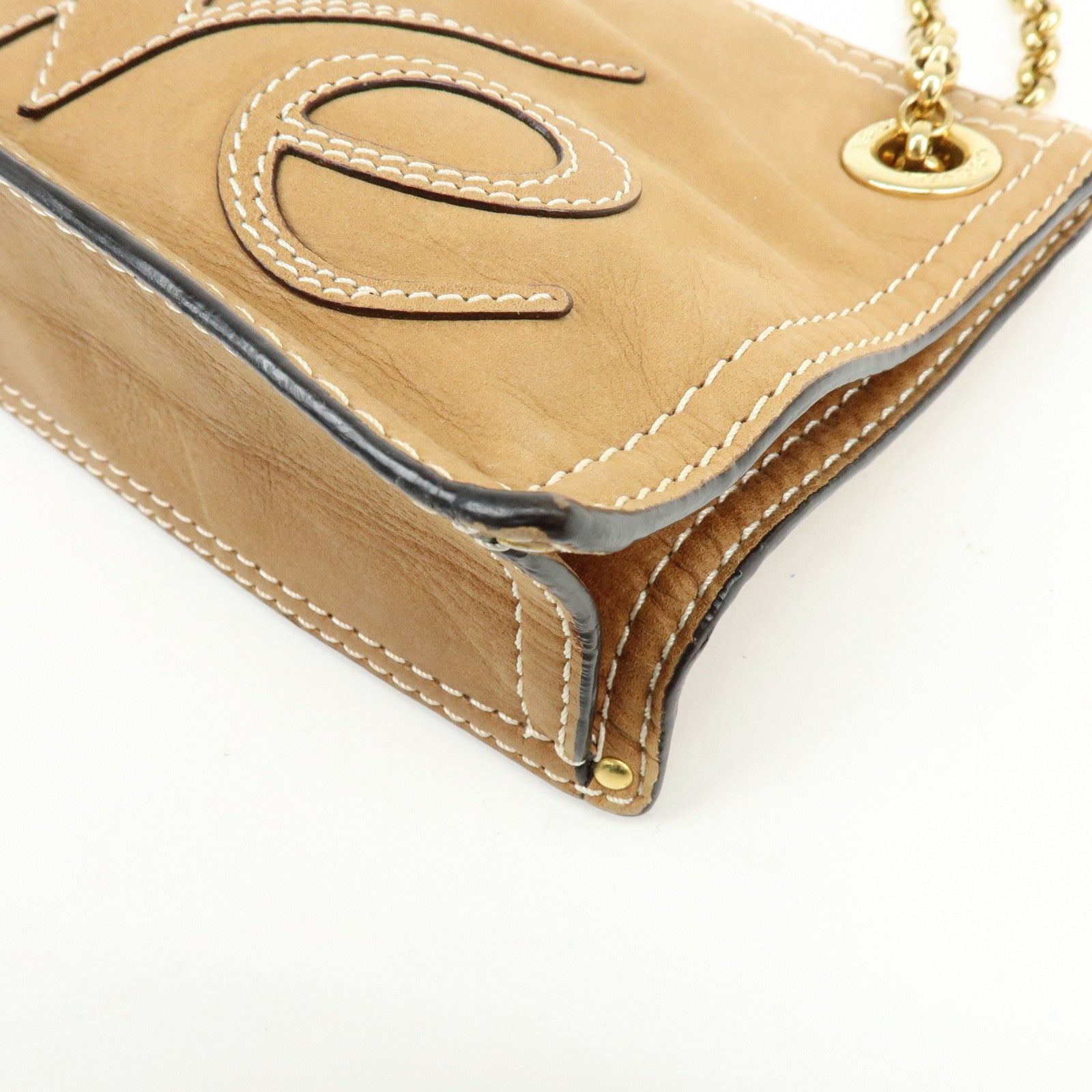 LOEWE Logo Leather Chain Shoulder Bag Crossbody Bag Brown