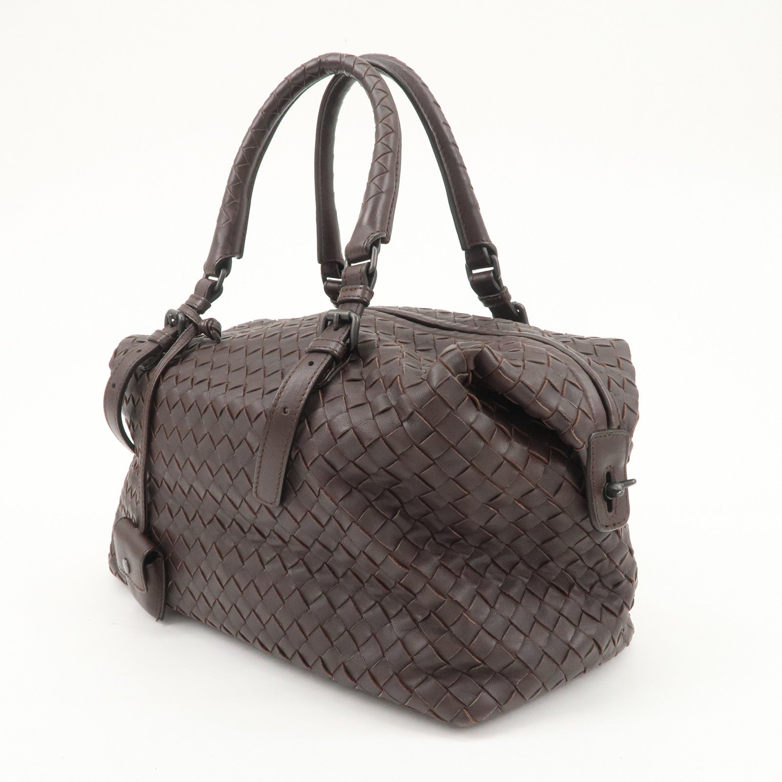 BOTTEGA VENETA Intrecciato Montaigne Leather Boston Bag Brown 173398 Used