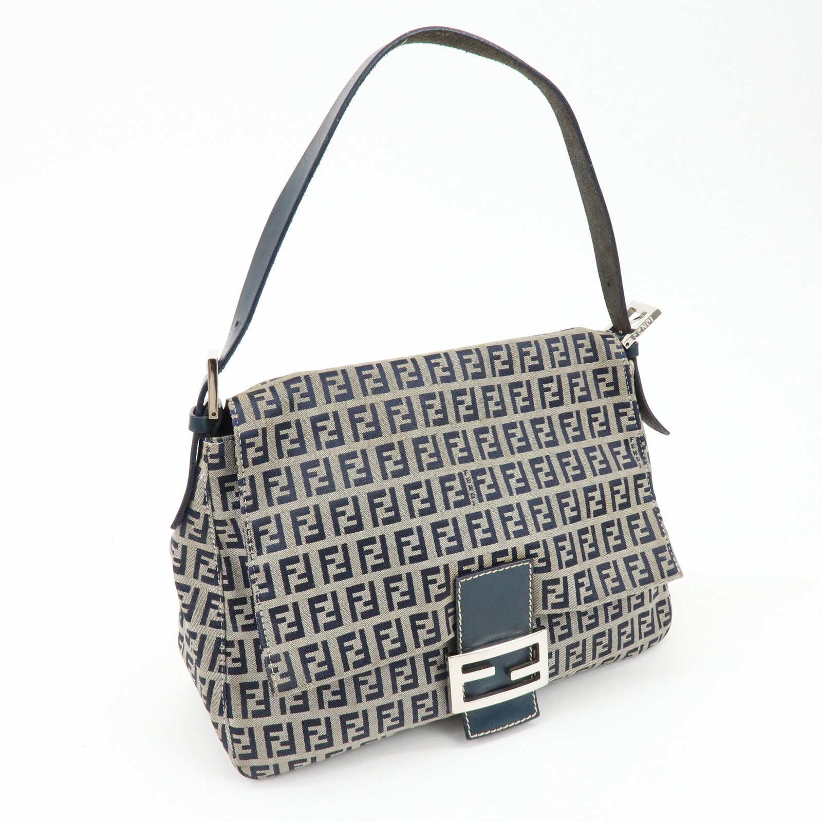 FENDI Mamma Baguette Zucchino Canvas Leather Shoulder Bag 26325