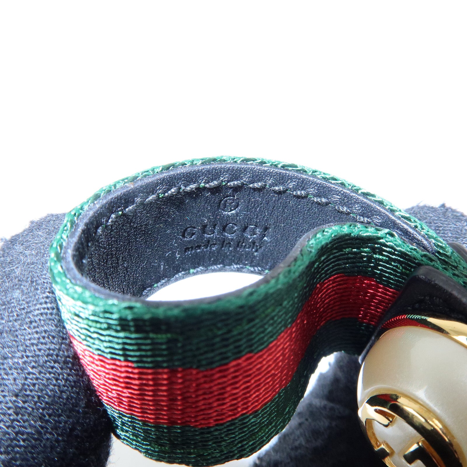 GUCCI Sherry Canvas Leather Bag Charm Key Holder Black 476390