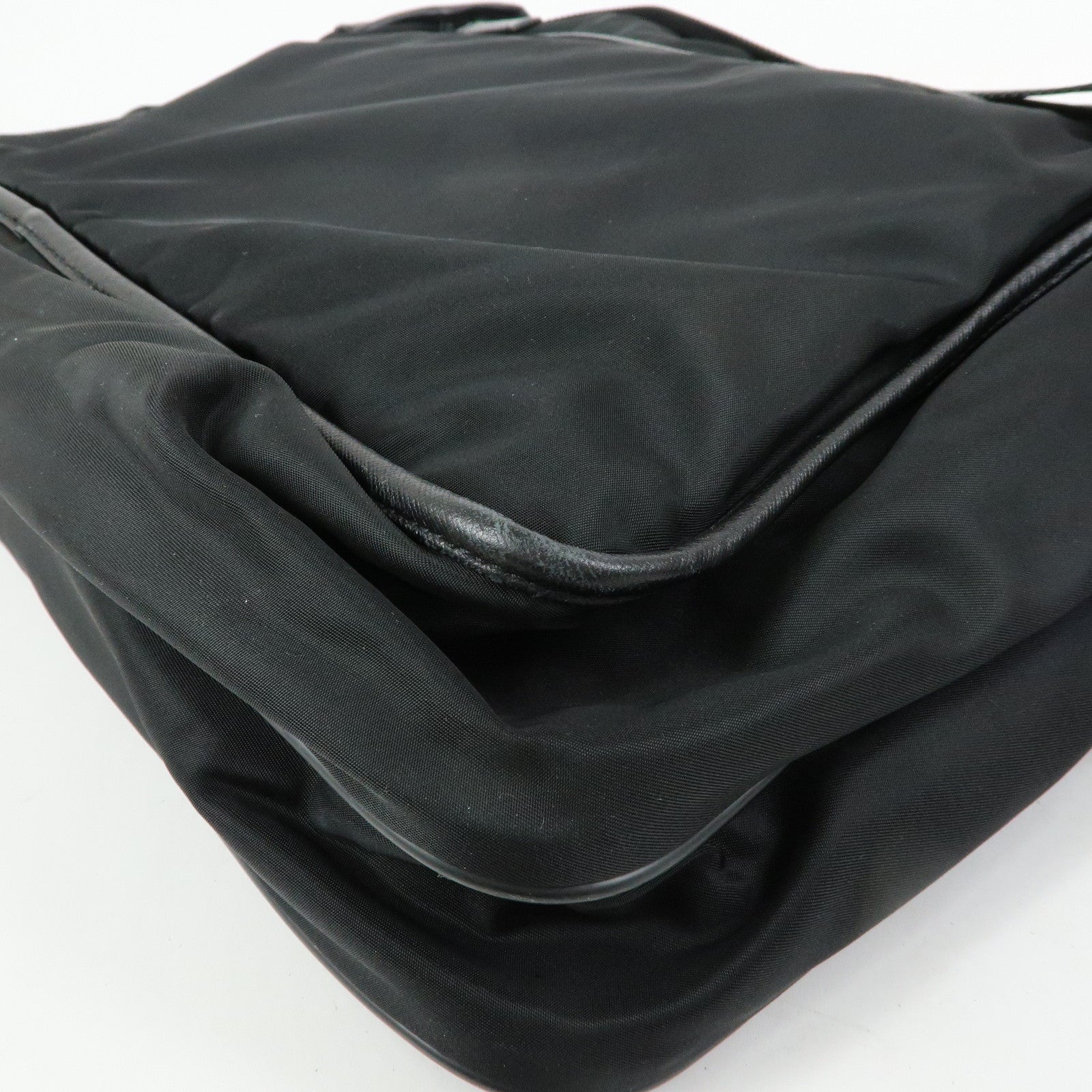 PRADA Triangle Logo Nylon Saffiano Leather Shoulder Bag Black