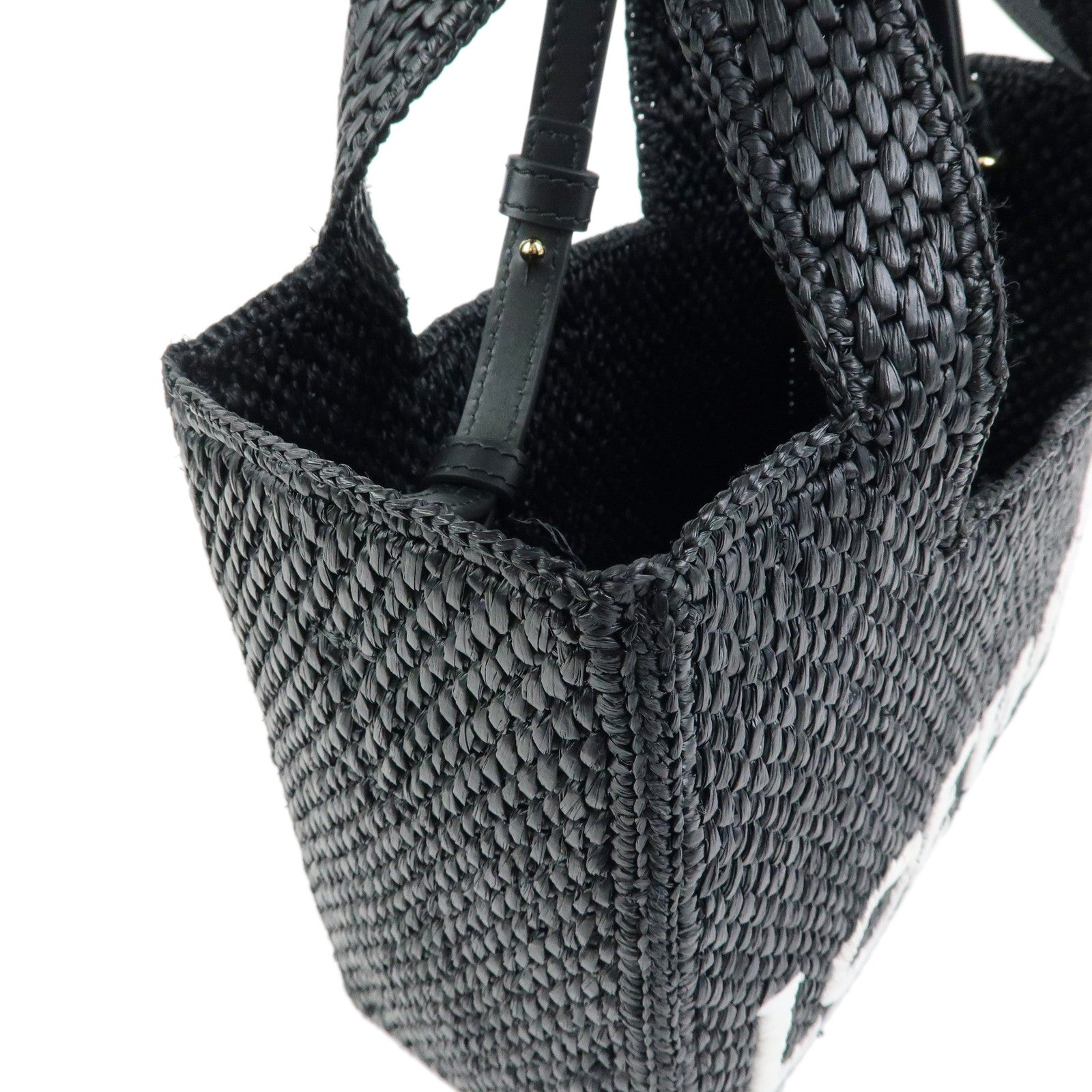 LOEWE Font Tote Mini Bag Raffia Leather 2Way Bag Hand Bag Black