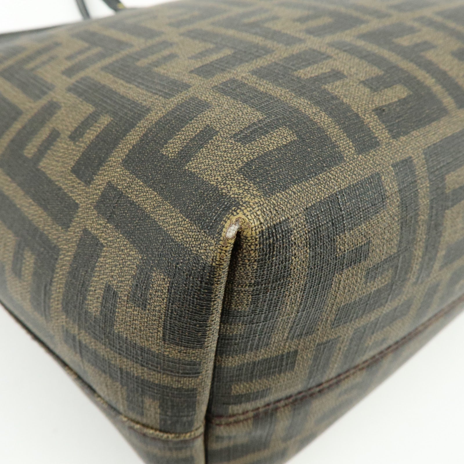 FENDI Zucca Logo Print PVC Leather Tote Bag Brown Black 8BH185