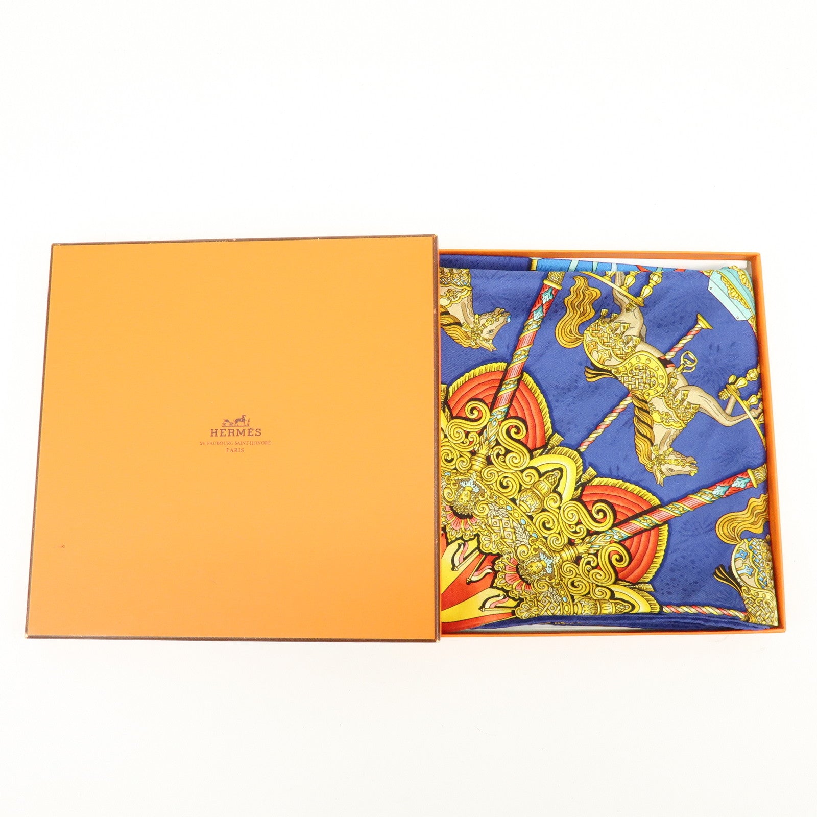 HERMES Carre 90 Silk 100% LUNA PARK Scarf Blue Gold