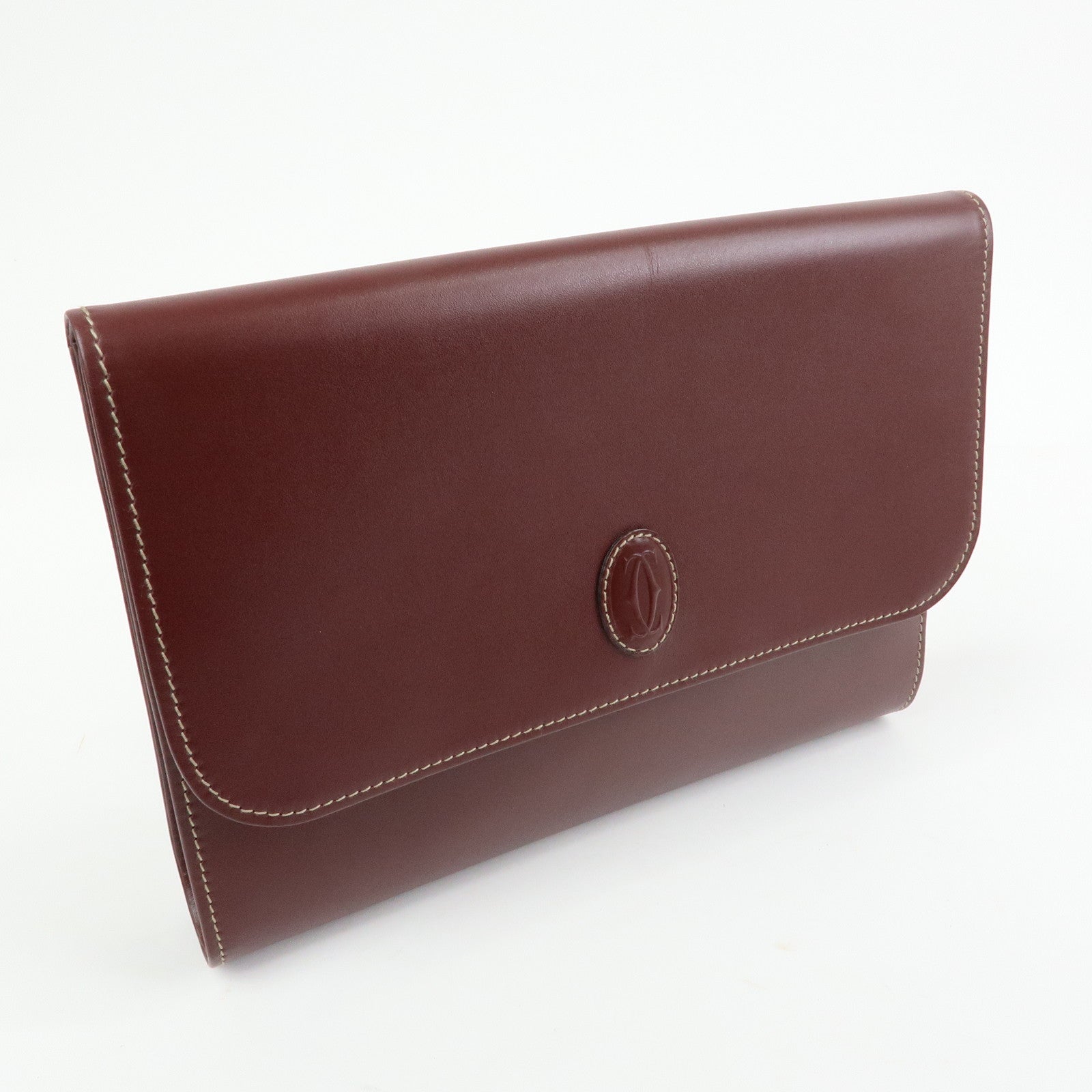 Cartier Must de Cartier Leather Clutch Bag Flat Pouch Bordeaux