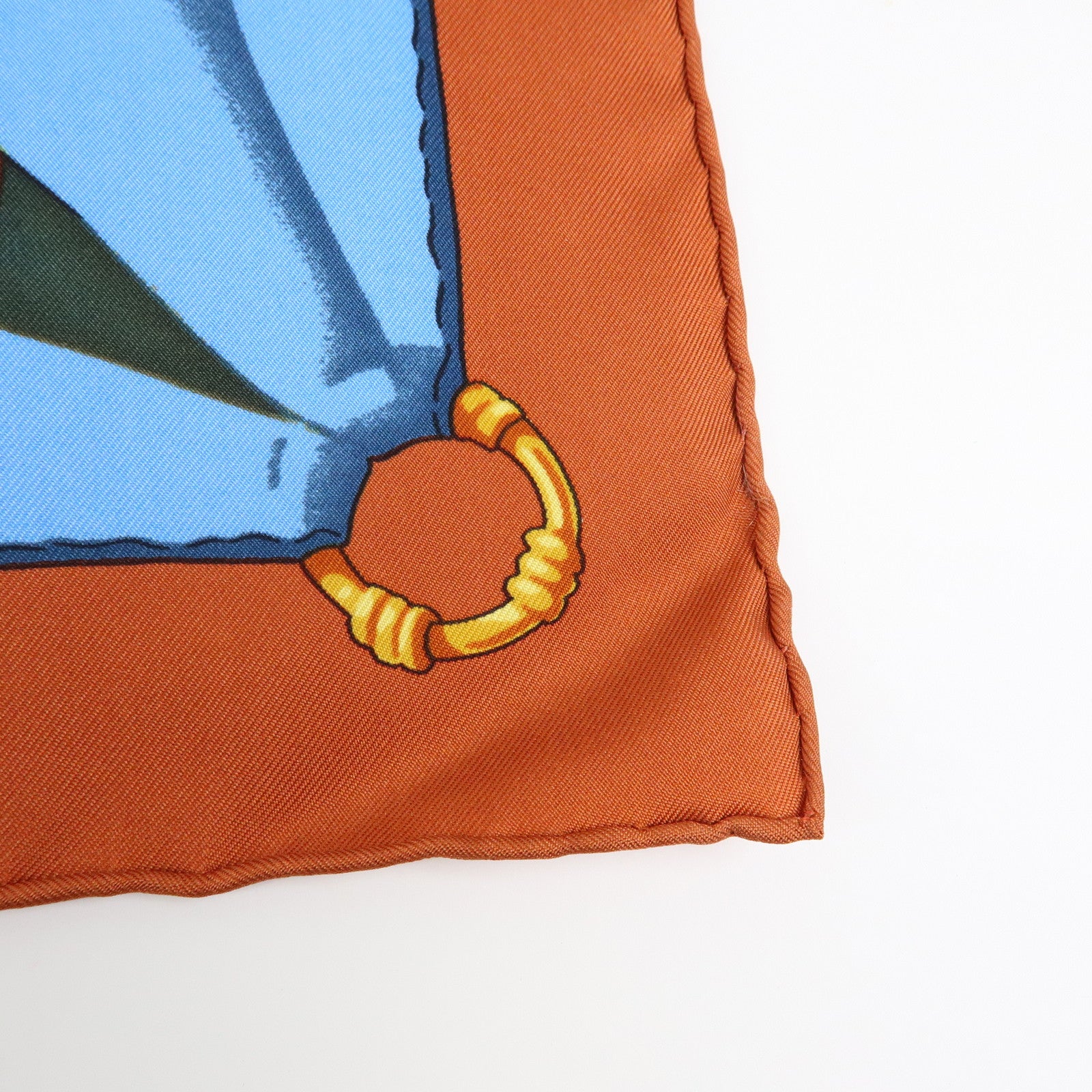 HERMES Carre 90 Silk 100% Soleil de Soie Scarf Gold Brown Blue