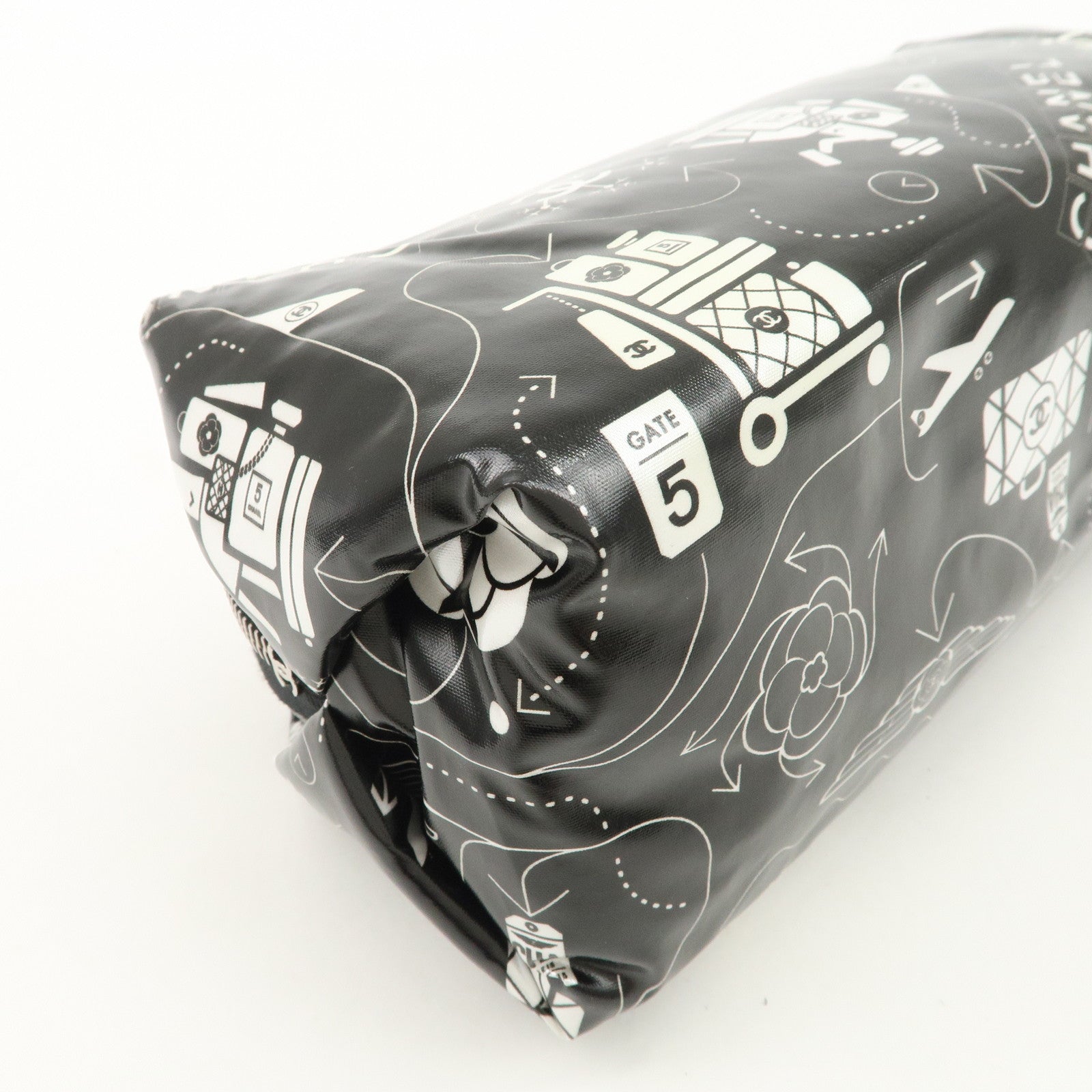 CHANEL Airline Nylon Pouch Cosmetic Pouch Black White