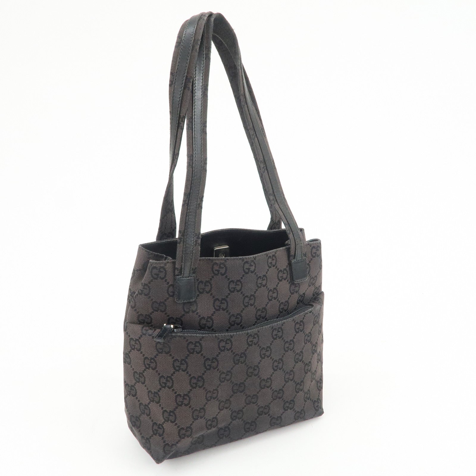 GUCCI GG Canvas Leather Hand Bag Shoulder Bag Dark Brown 002・1075