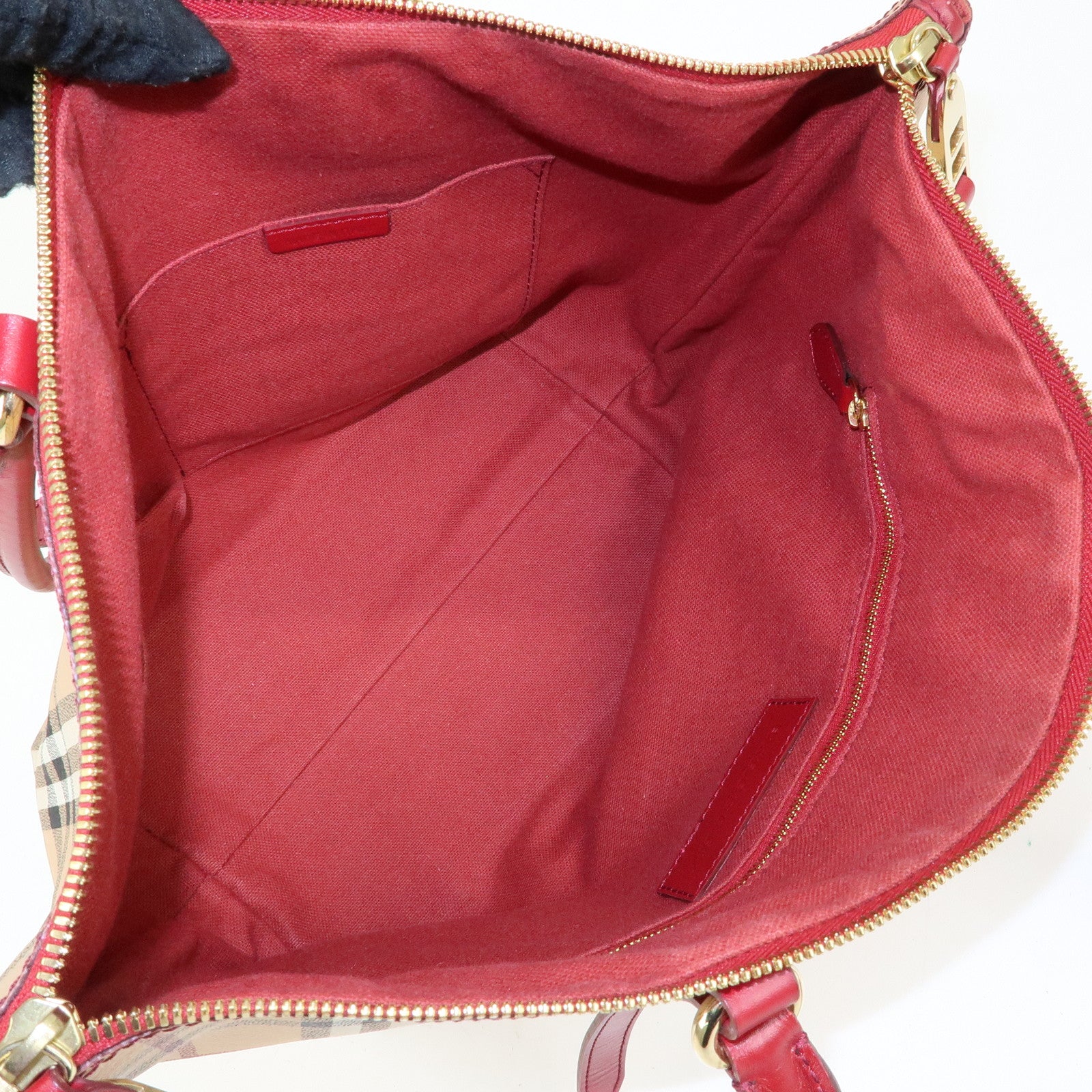 BURBERRY Nova Plaid PVC Leather Tote Bag Hand Bag Beige Red