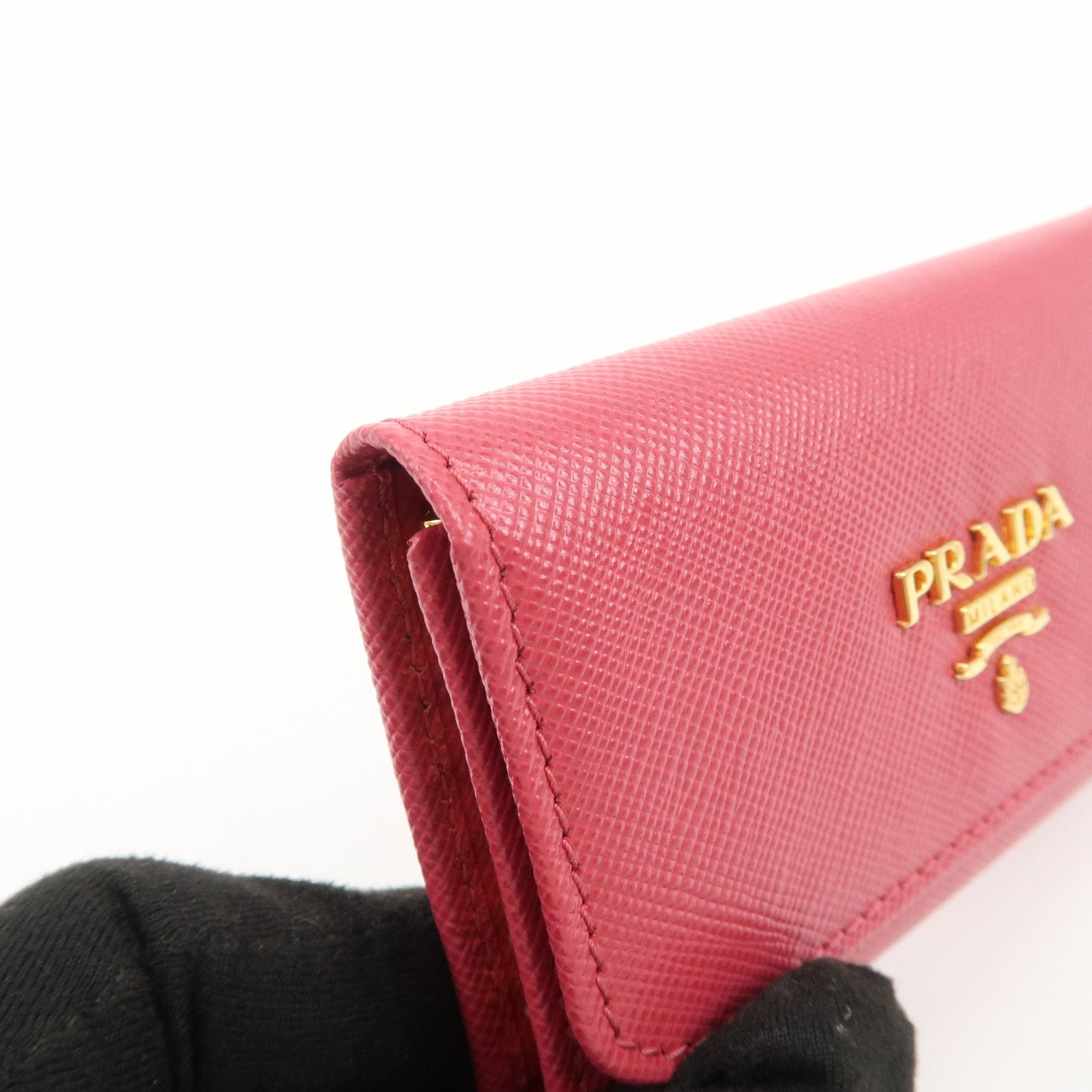 PRADA Logo Saffiano Leather 6 Rings Key Case Key Holder Pink 1PG222