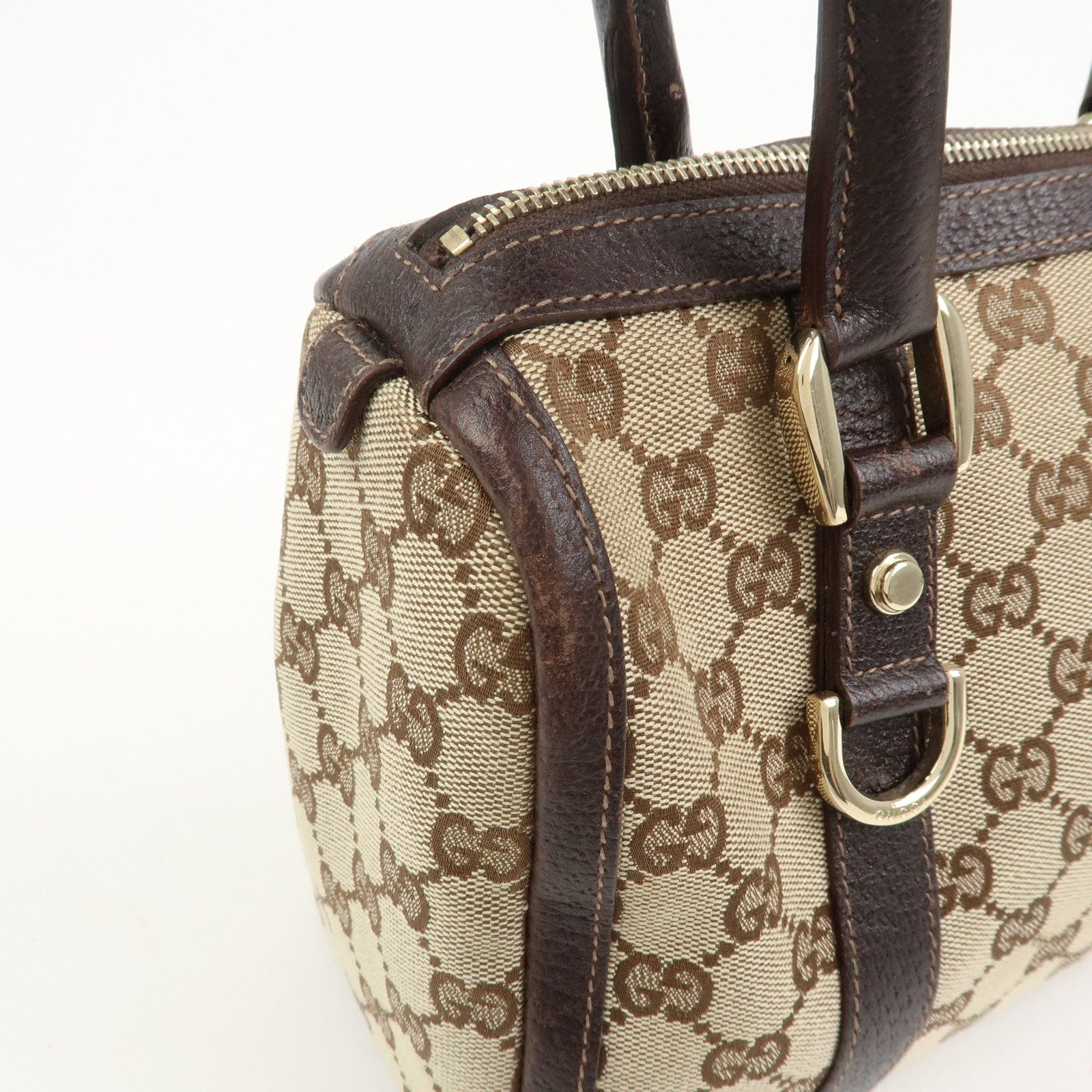 GUCCI Abbey GG Canvas Leather Mini Boston Bag Brown Beige 130942