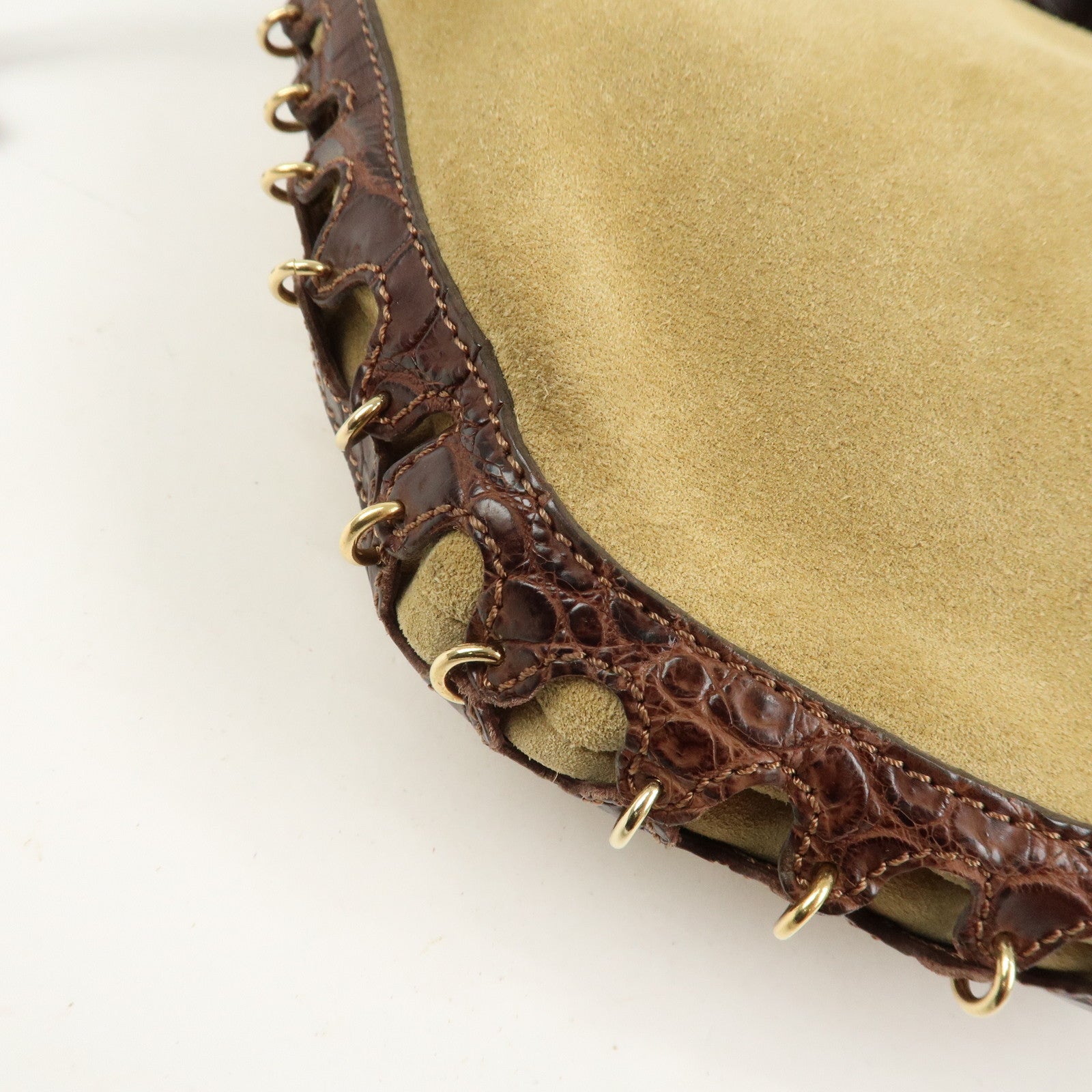 LOEWE Anagram Suede Embossed Leather Shoulder Bag Hand Bag Beige