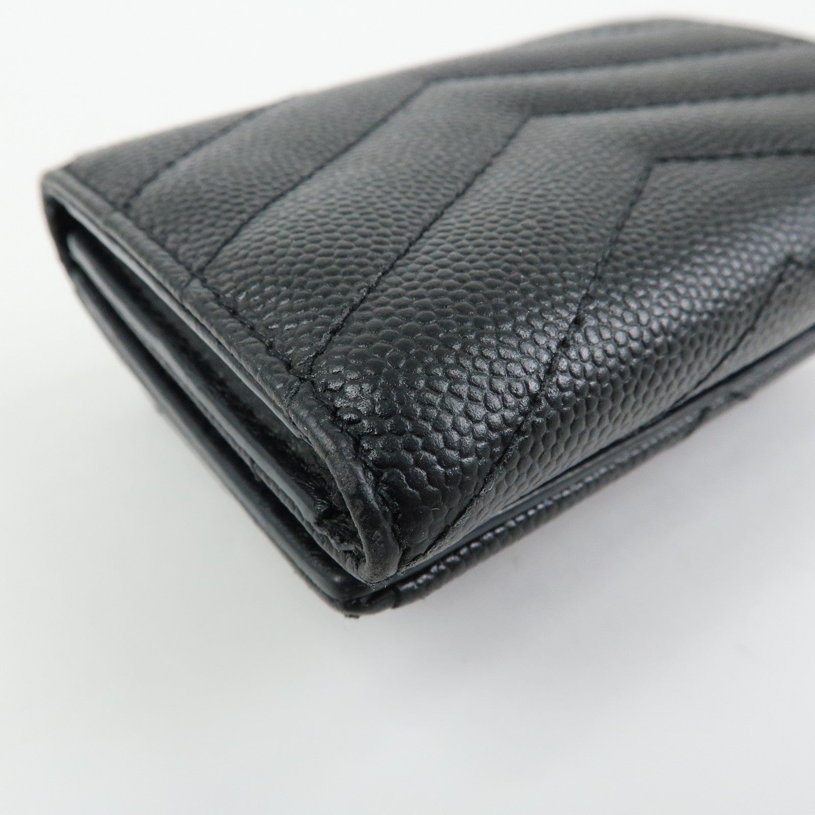 SAINT LAURENT PARIS Cassandre Leather Compact Wallet Black 505118