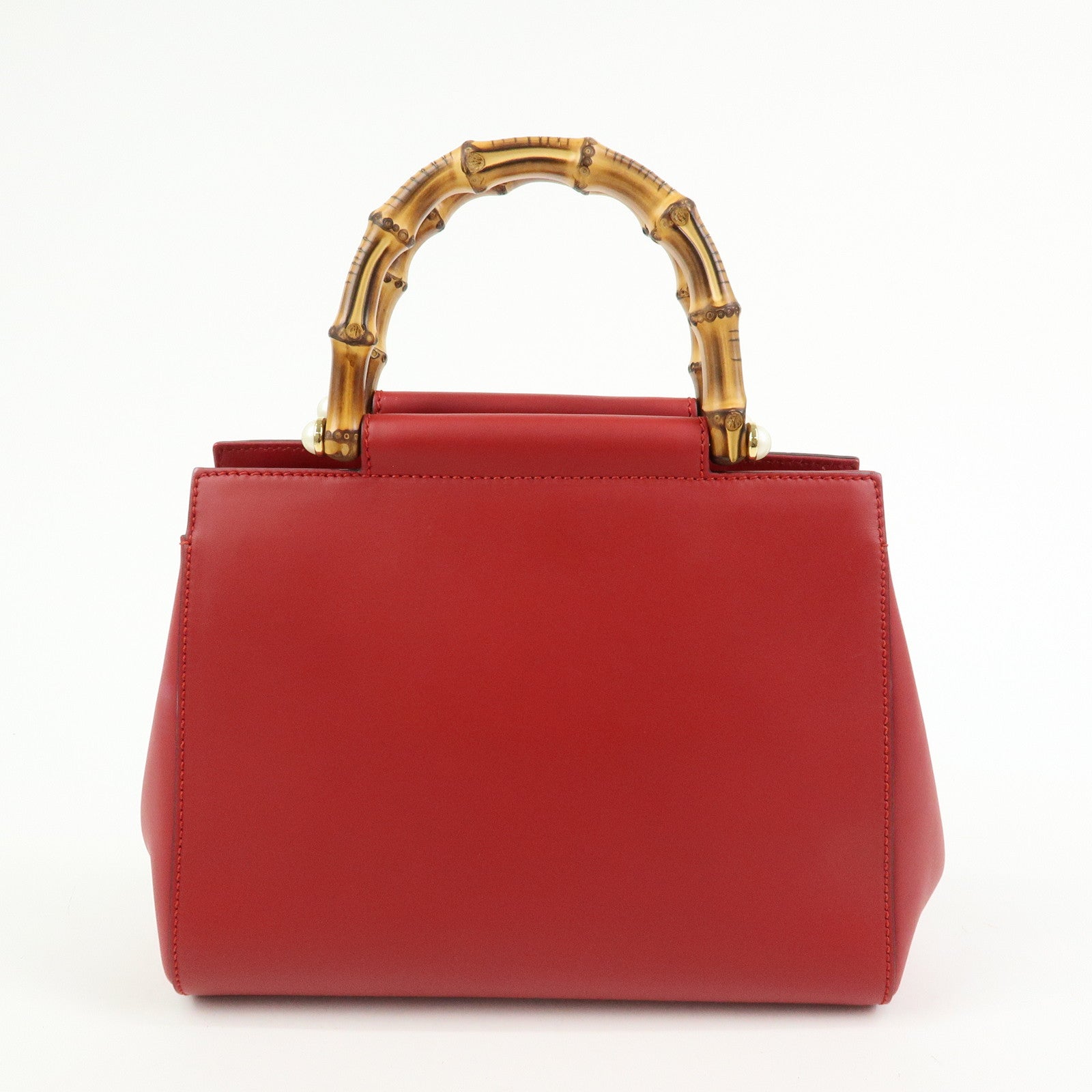 GUCCI Bamboo Nymphaea Leather 2Way Bag Hand Bag Red 453767