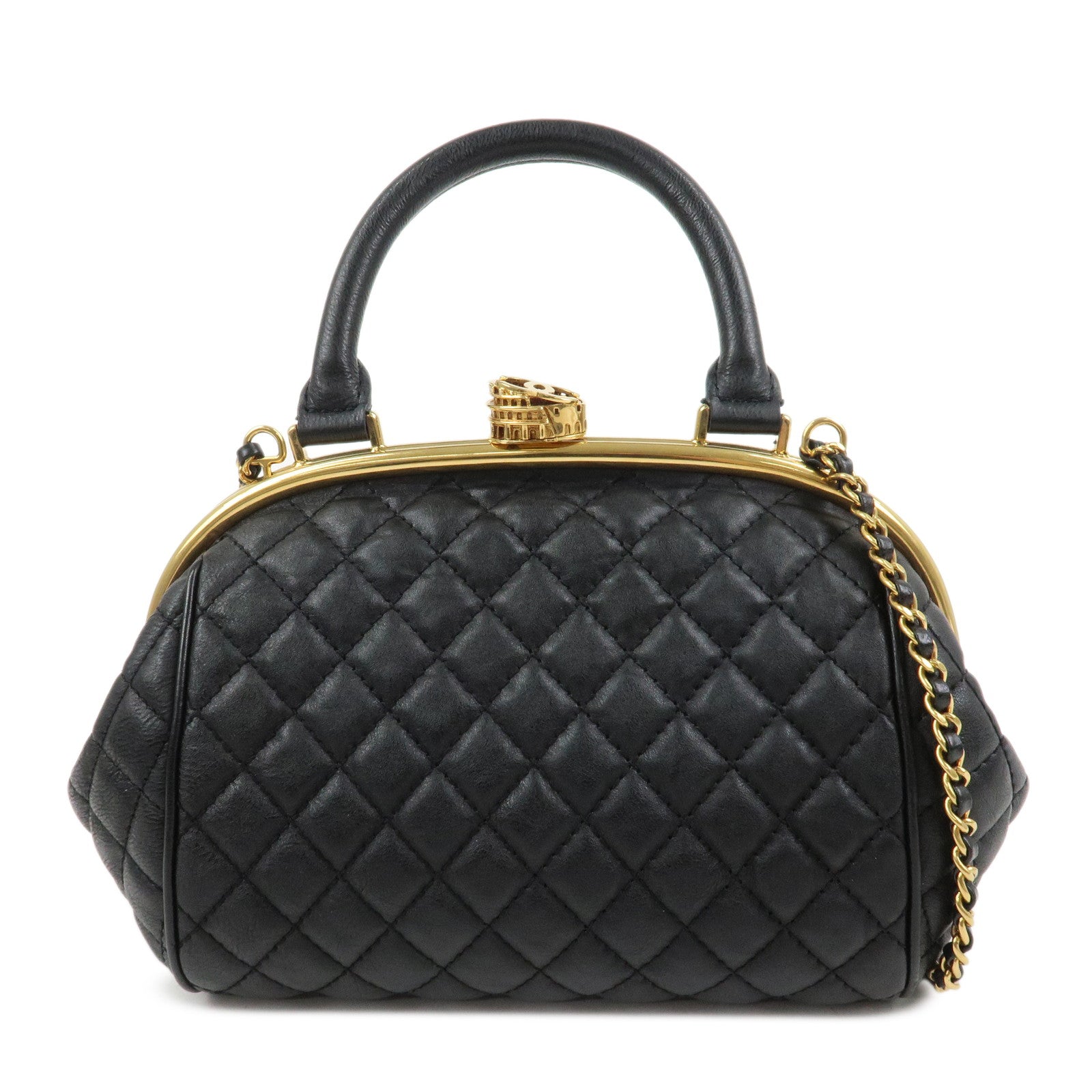CHANEL Matelasse Lamb Skin Colosseum 2Way Bag Hand Bag Black