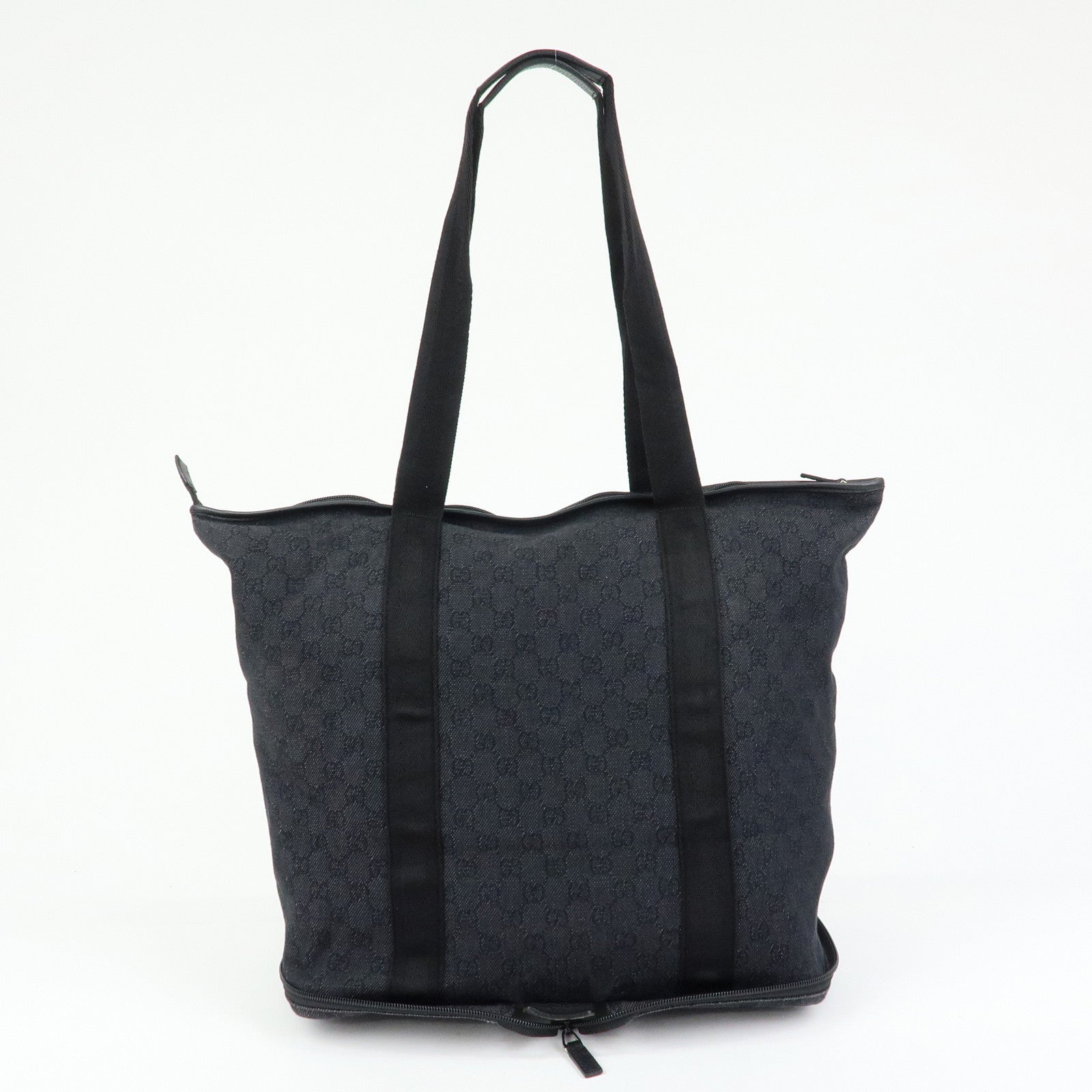 GUCCI GG Denim Leather Foldable Tote Bag Shoulder Bag Black 152232
