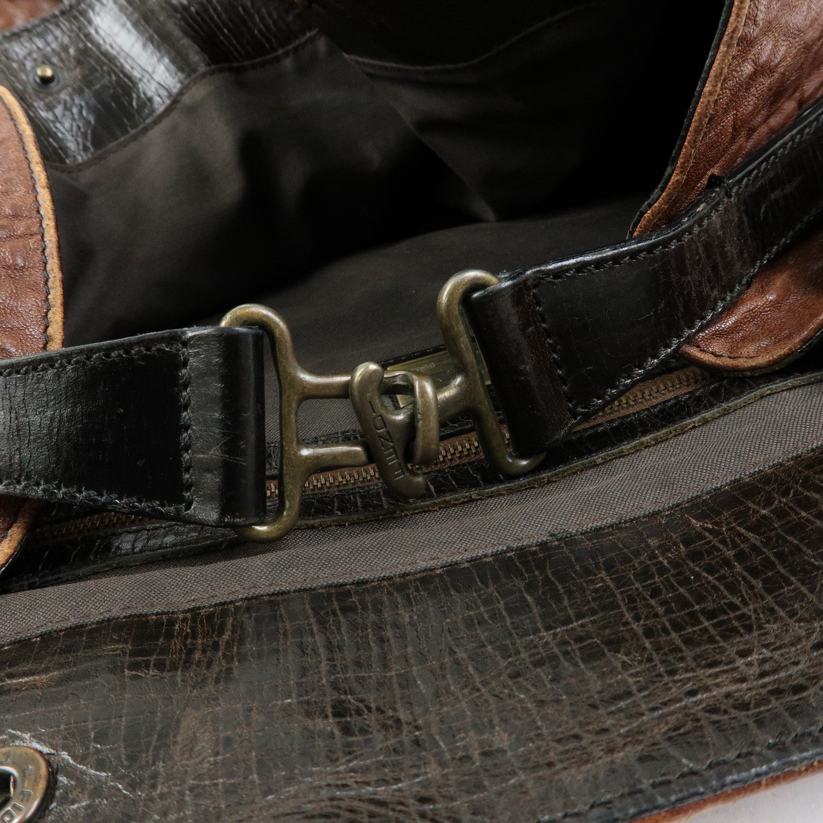 FENDI Etnico Leather Tote Bag Shoulder Bag Brown Black 8BN158