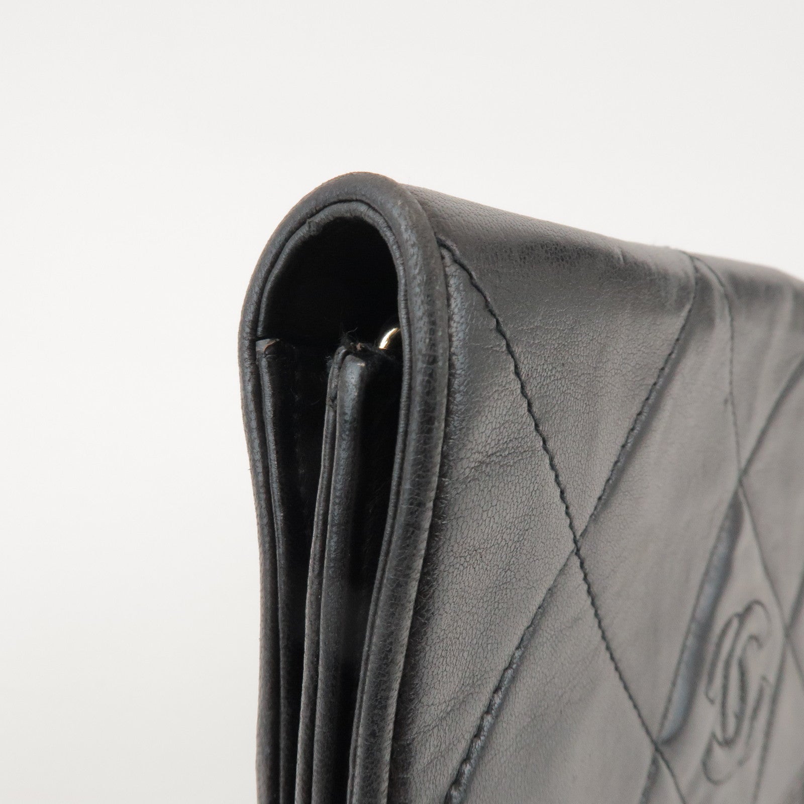 CHANEL Matelasse COCO Mark Lamb Skin Chain Shoulder Bag Black