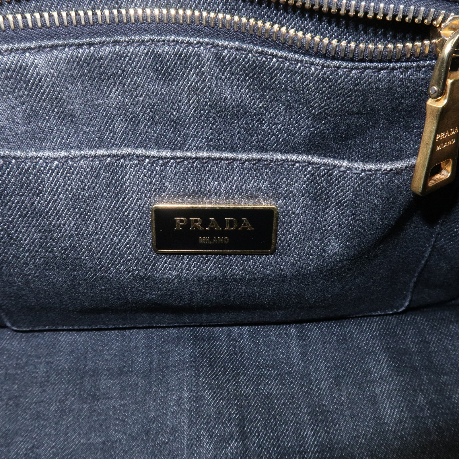 PRADA Canapa Mini Canvas Denim 2Way Shoulder Hand Bag Black B2439G