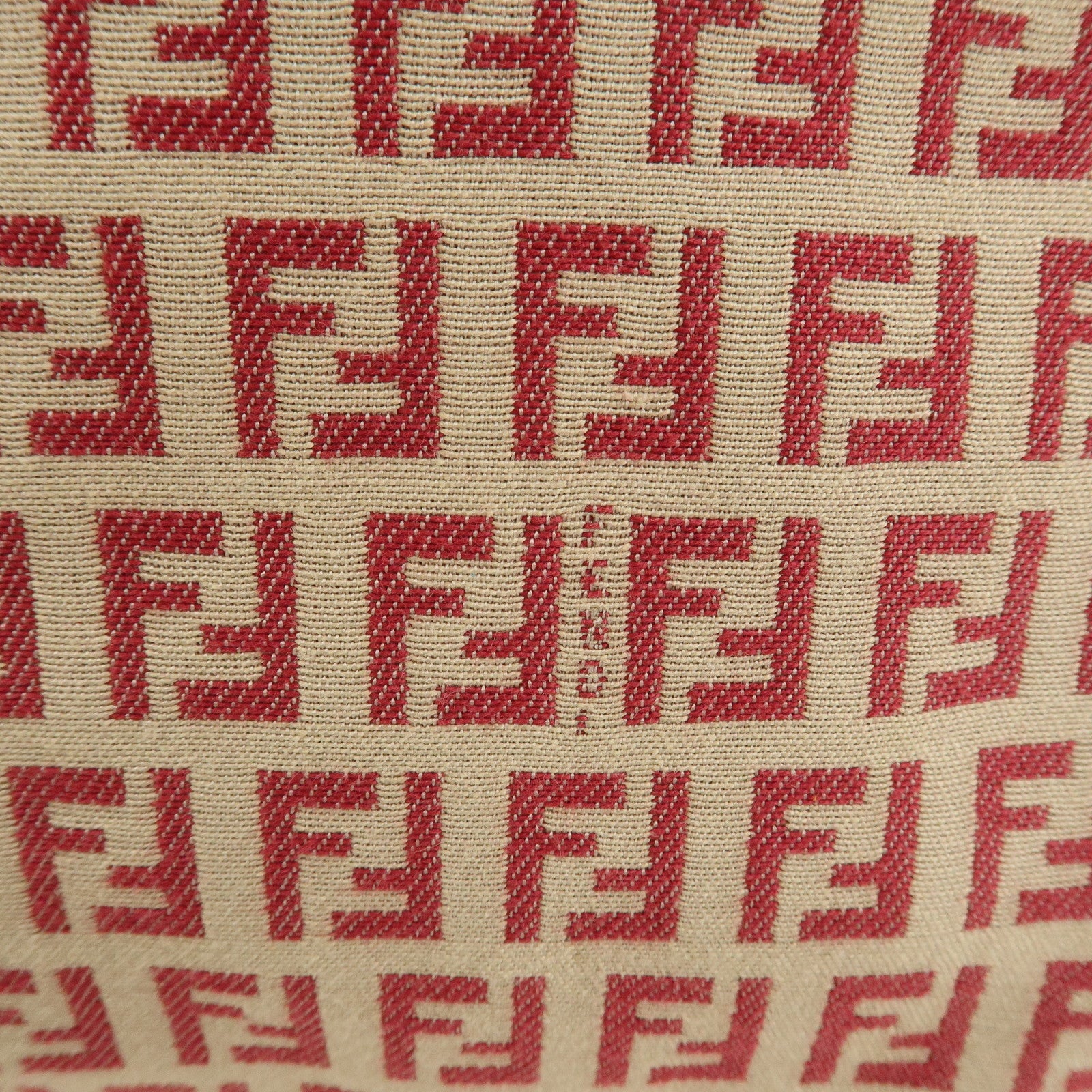 FENDI Zucchino Canvas Leather Tote Bag Hand Bag Beige Red 8BH134