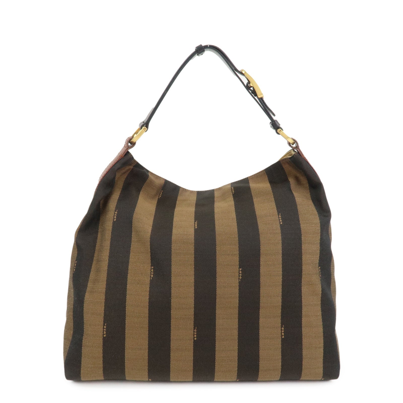 FENDI Pequin Canvas Leather Shoulder Bag Hand Bag Brown 8BR653