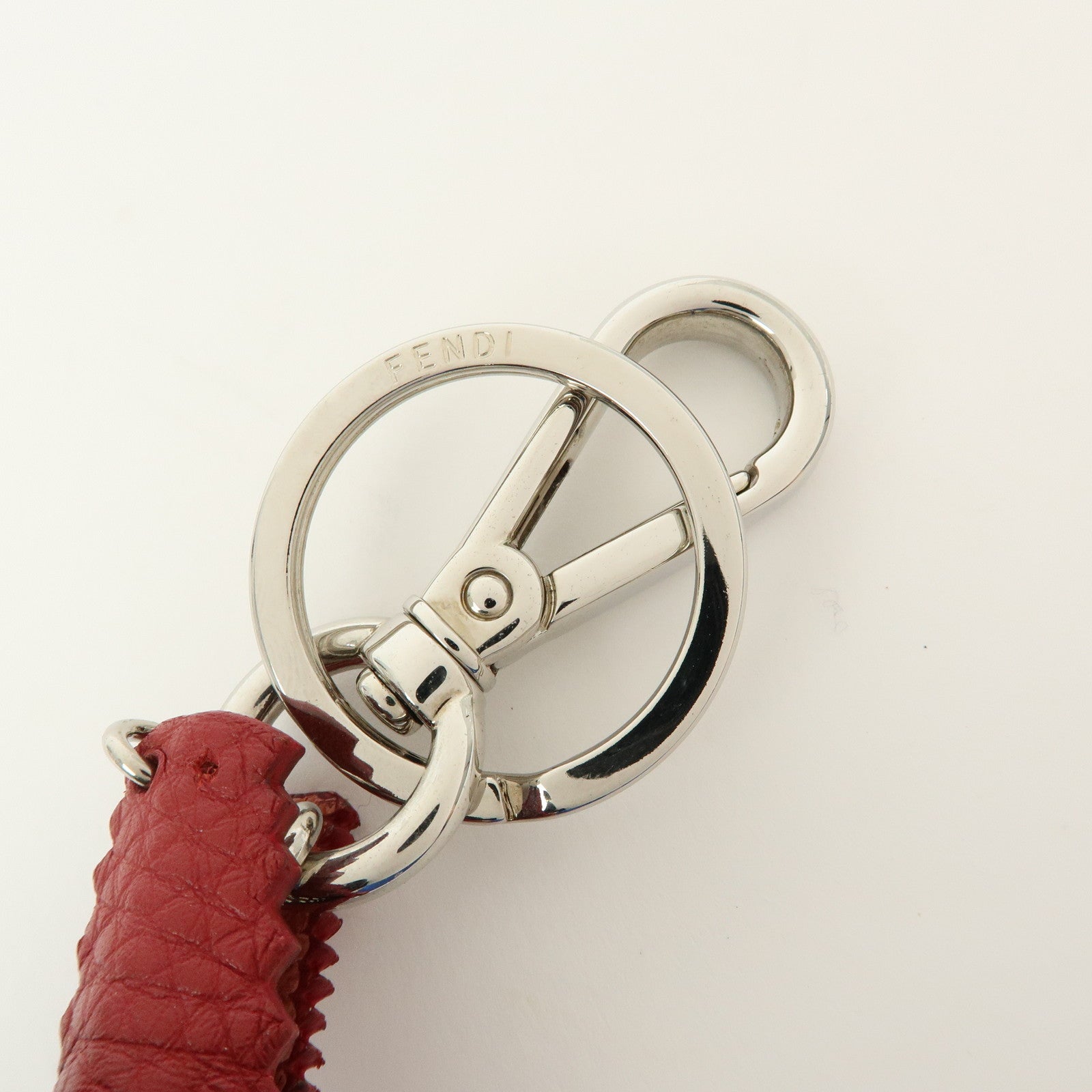 FENDI Calf Leather Alligator Bag Charm Key Chain Key Holder Red