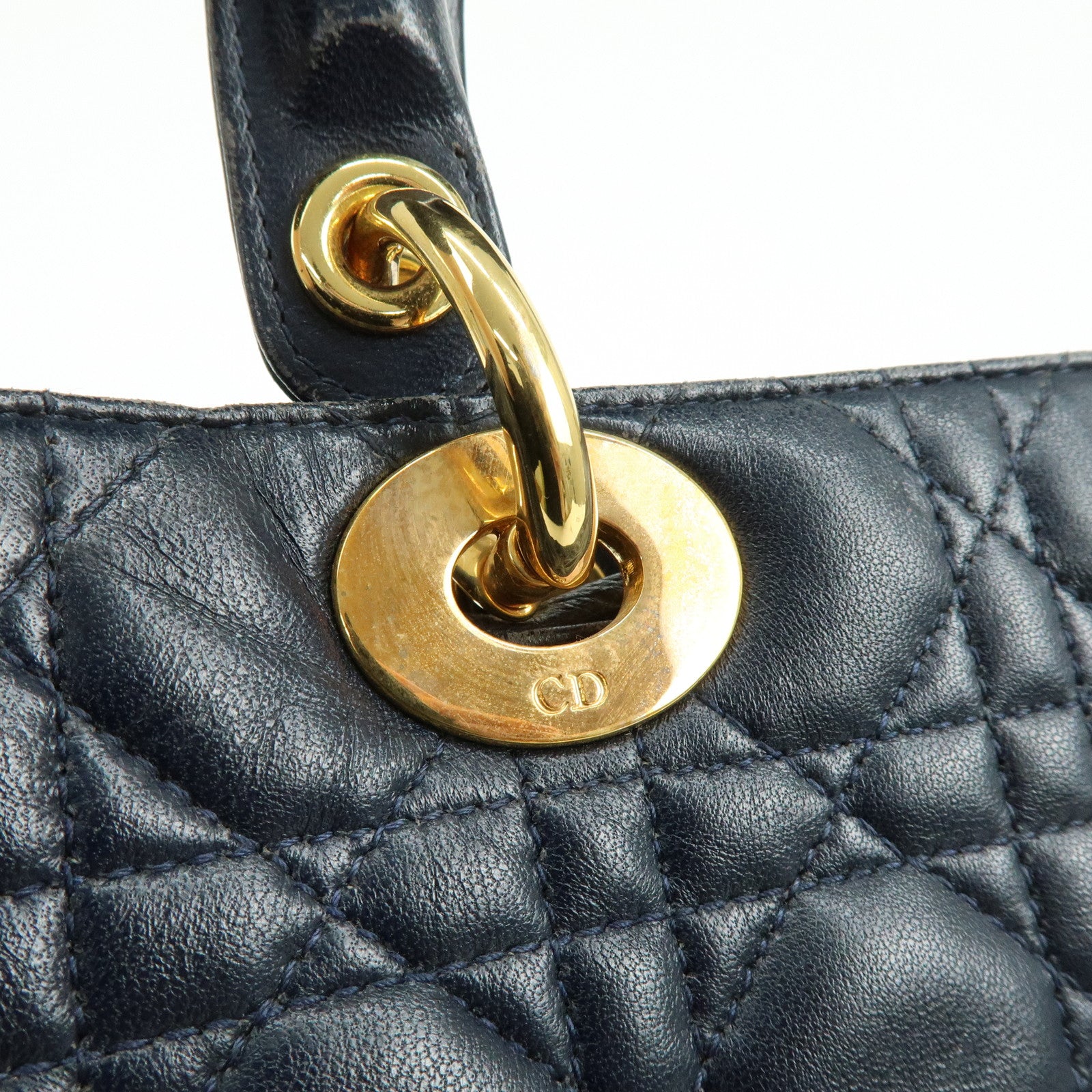 Christian Dior Lady Dior Cannage Leather Hand Bag Navy