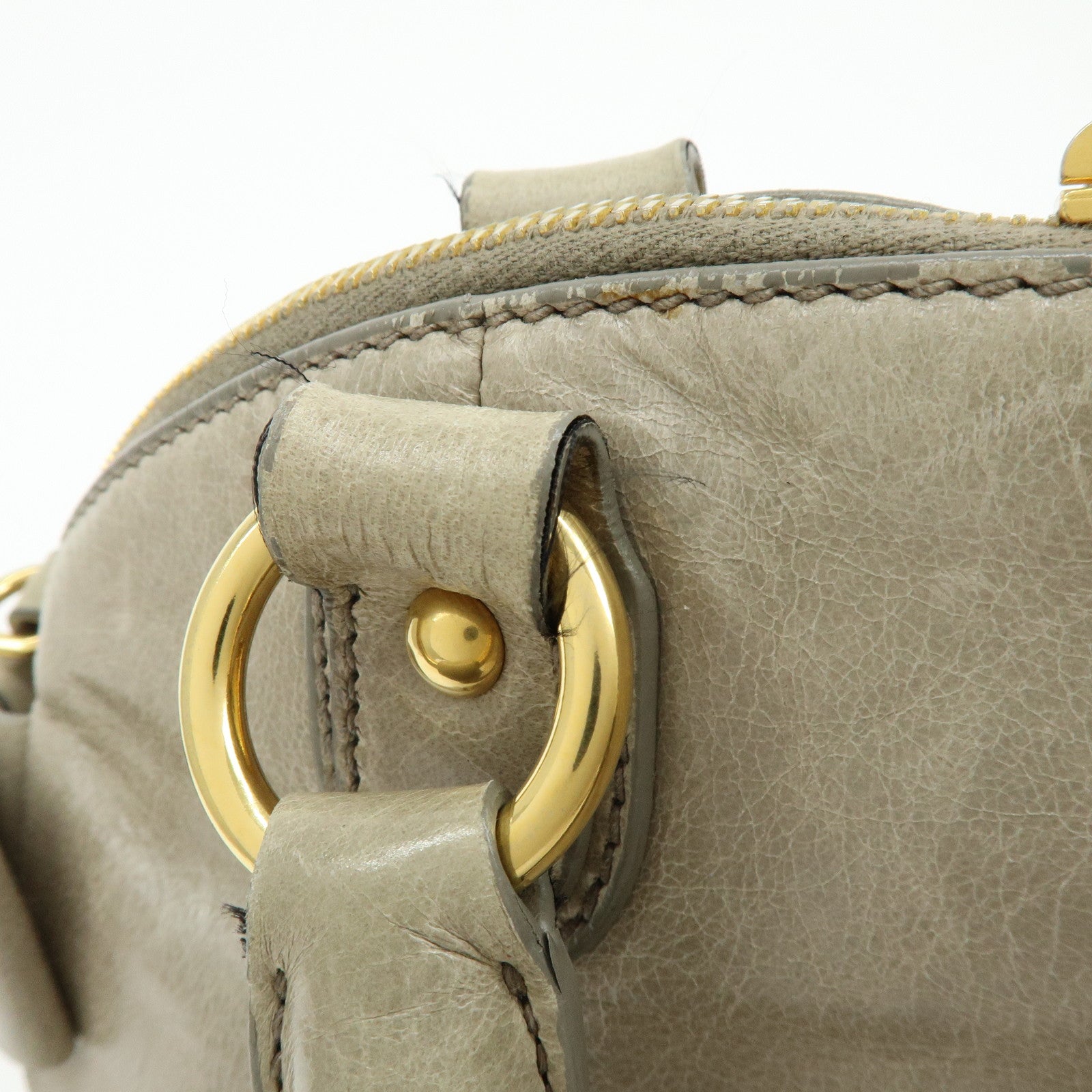 MIU MIU Leather Ribbon 2Way Bag Hand Bag Shoulder Bag Gray