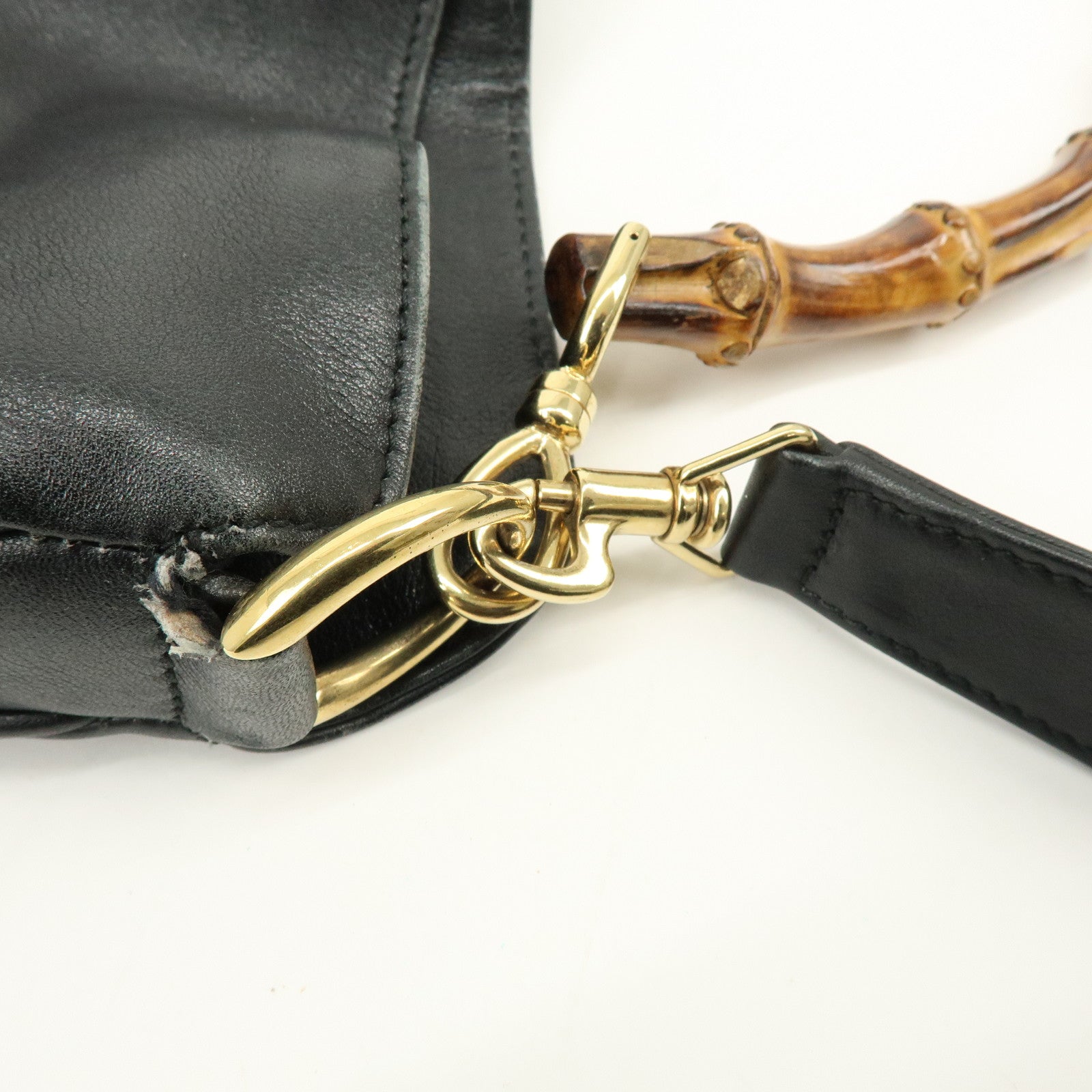 GUCCI Bamboo Leather 2Way Hand Shoulder Bag Black 001・2058・1577・0