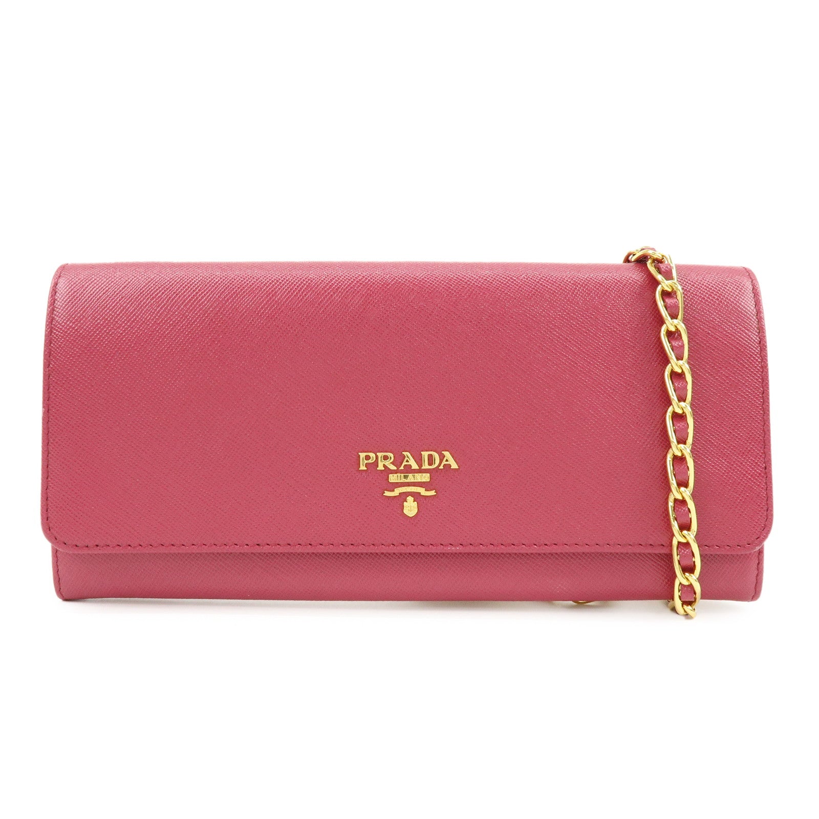 PRADA Saffiano Leather Chain Wallet WOC Pink 1M1290