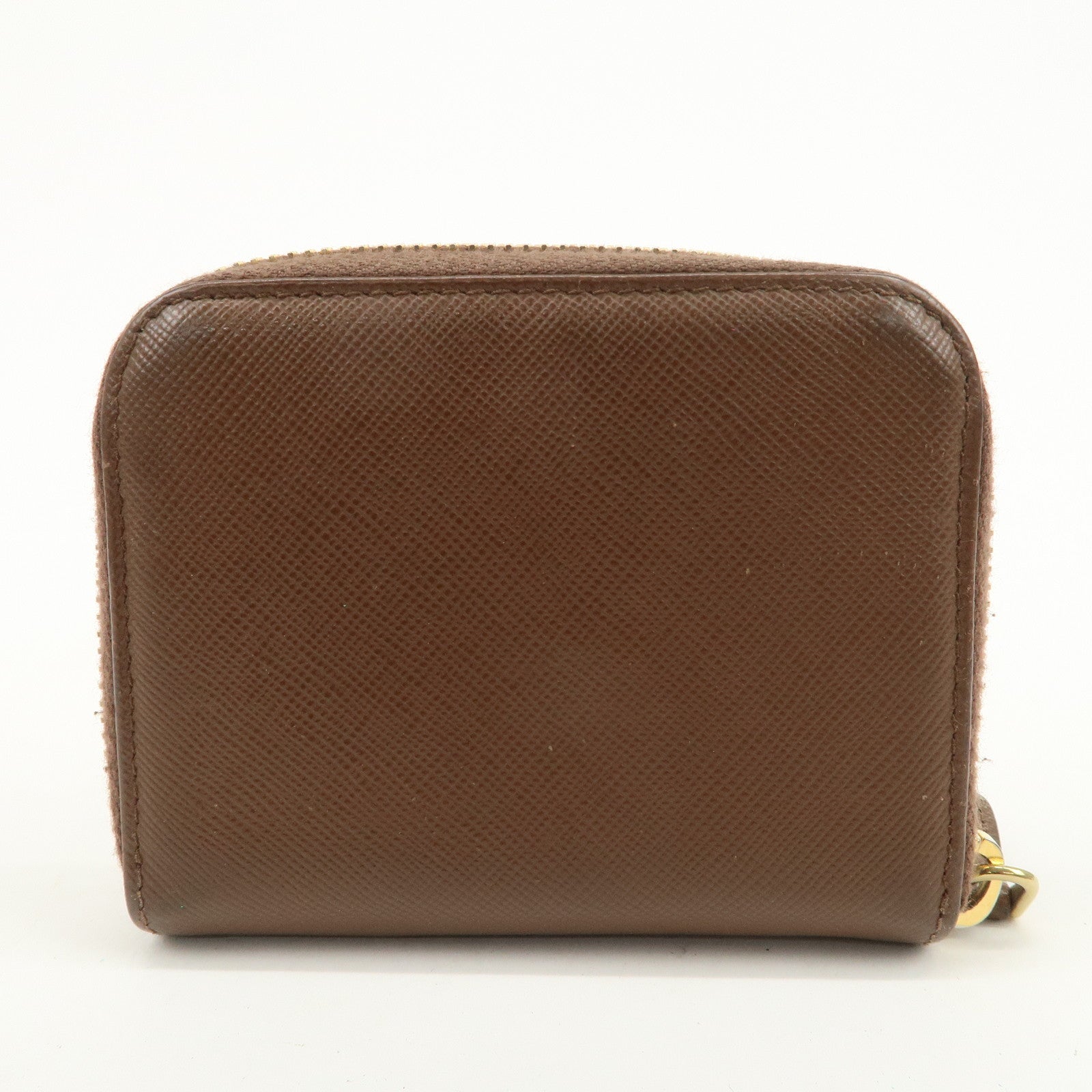 PRADA Triangle Logo Saffiano Leather Coin Case Coin Purse Brown