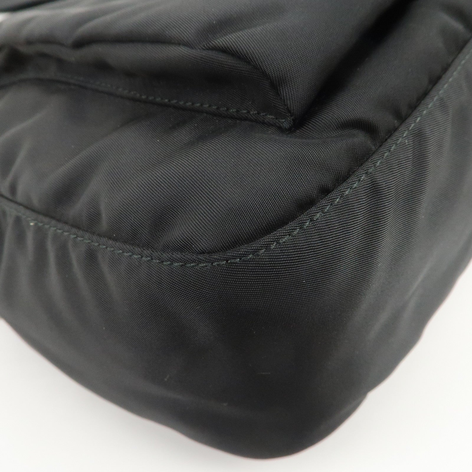 PRADA Triangle Logo Nylon Saffiano Leather Shoulder Bag Black