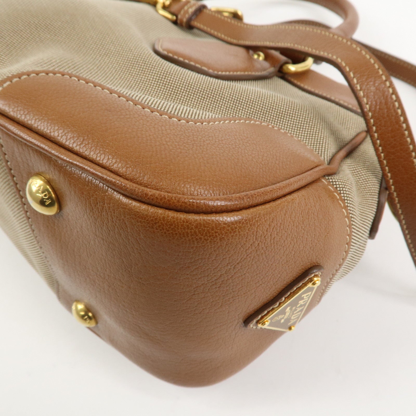 PRADA Logo Jacquard Leather 2Way Bag Hand Bag Brown BN1839