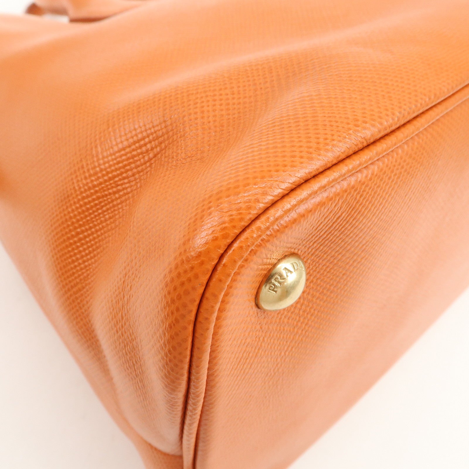 PRADA Logo Saffiano Leather Hand Bag Orange BN2560