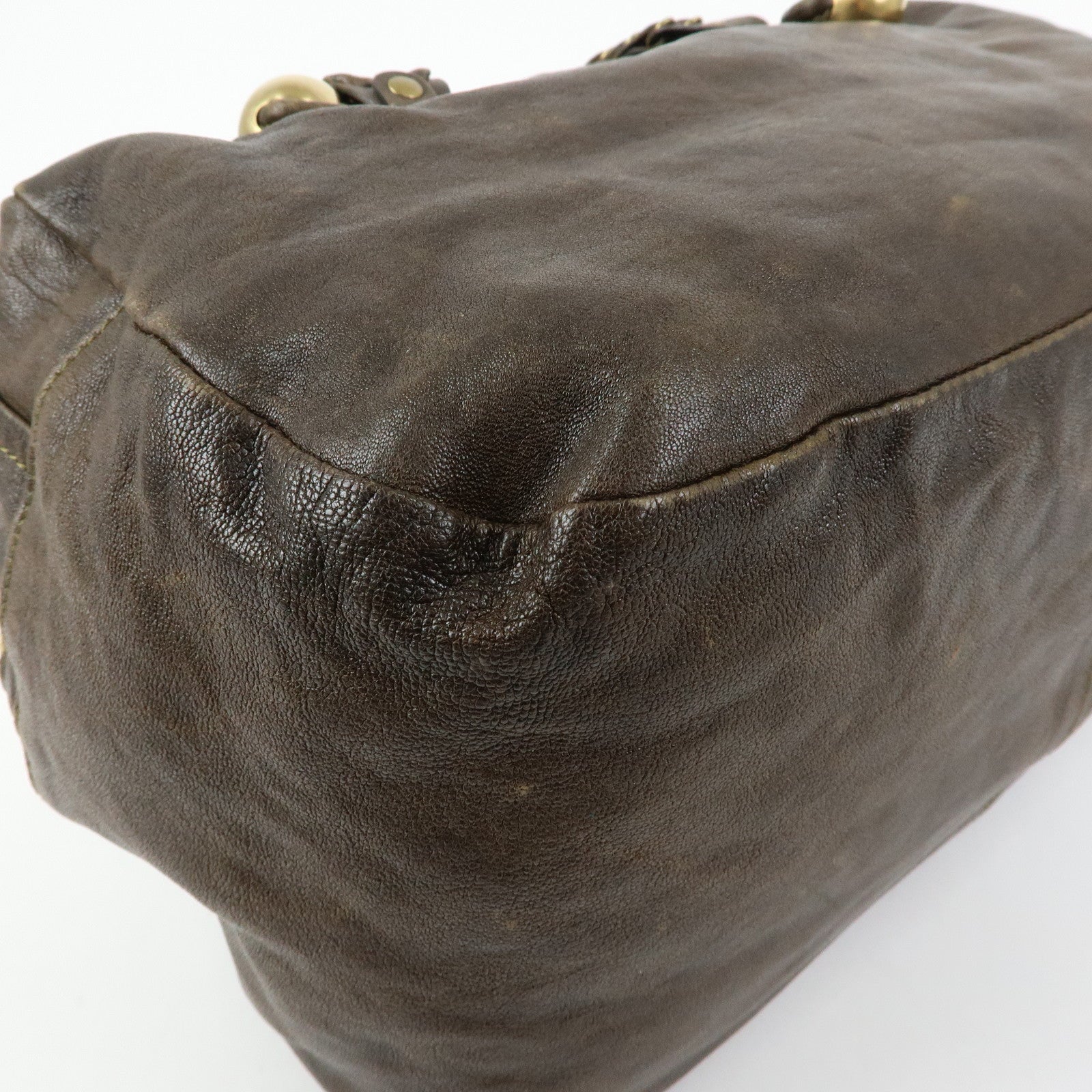 Chloe Leather Patent Leather Boston Bag Shoulder Bag Dark Brown