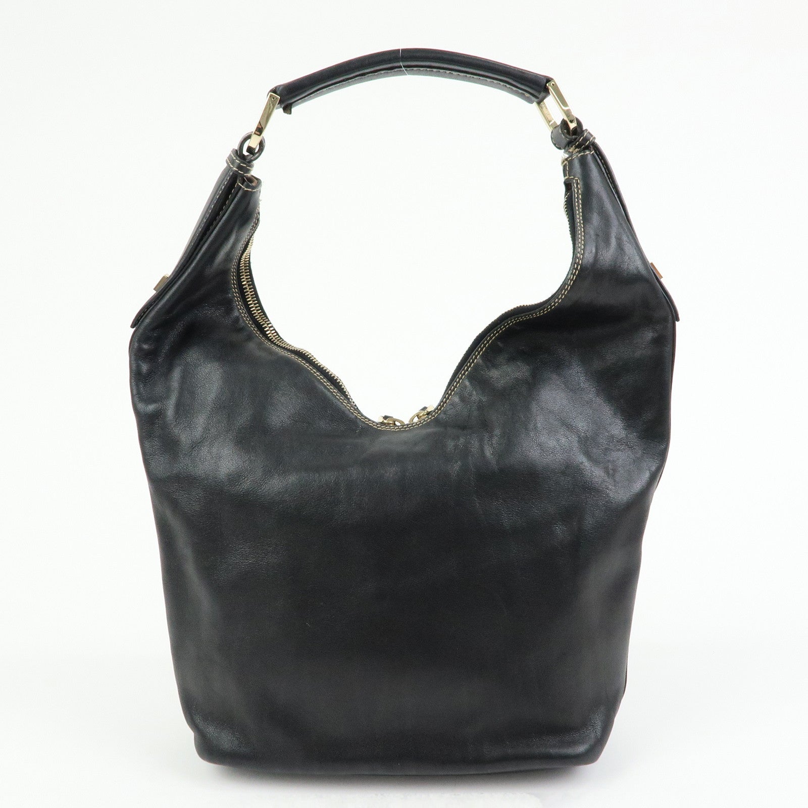 GUCCI Leather Shoulder Bag Hand Bag Black 73885