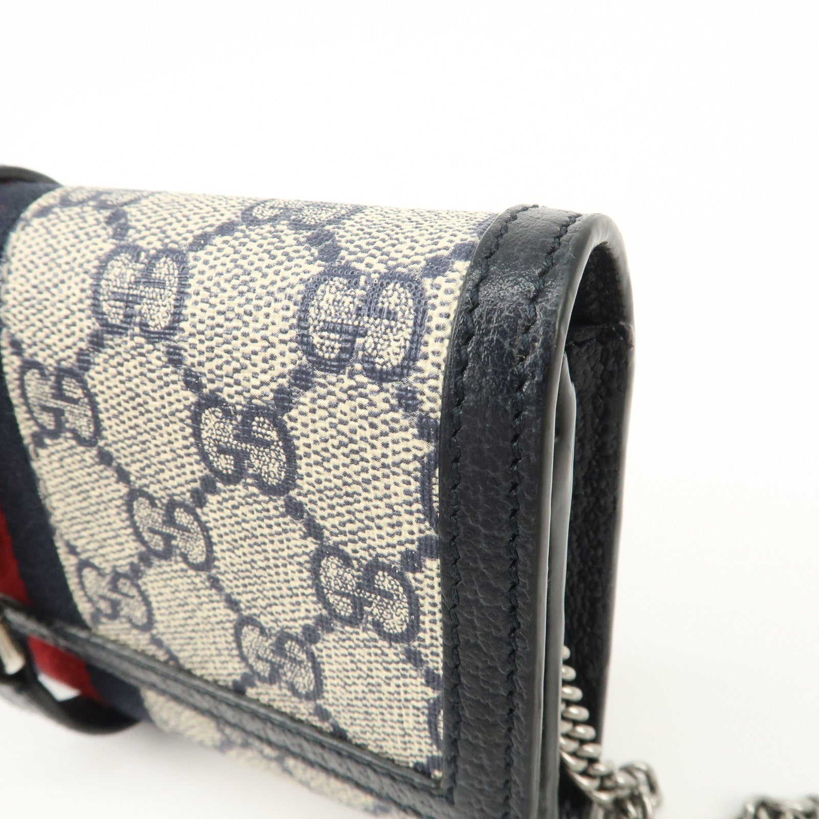 GUCCI New Jackie 1961 Sherry GG Supreme Chain Wallet Navy 652681
