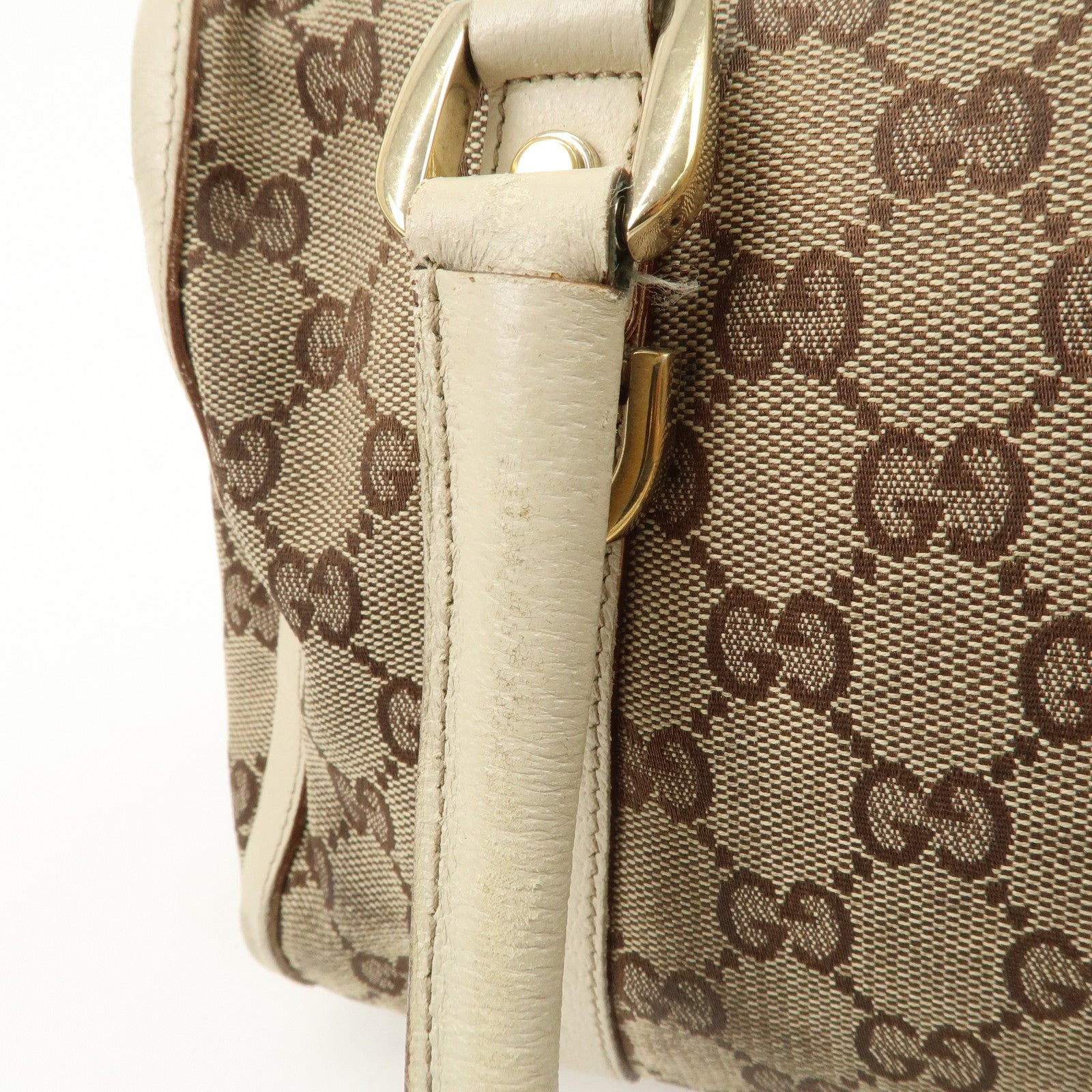 GUCCI Abbey GG Canvas Leather Boston Bag Beige Brown 130942