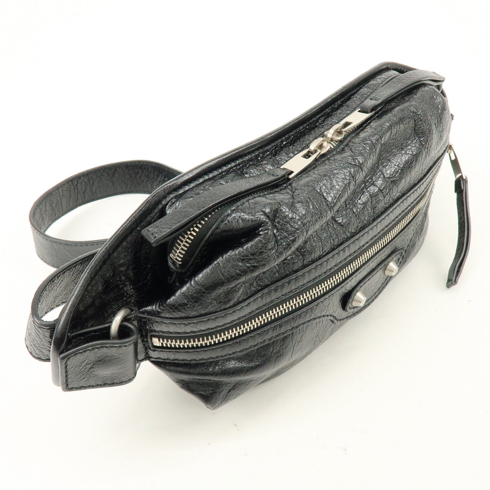 BALENCIAGA Neo Lift Leather Waist Bag Body Bag Style Black 542013