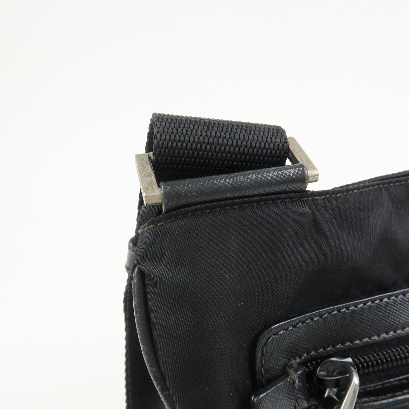 PRADA Triangle Logo Nylon Saffiano Leather Shoulder Bag VA0340